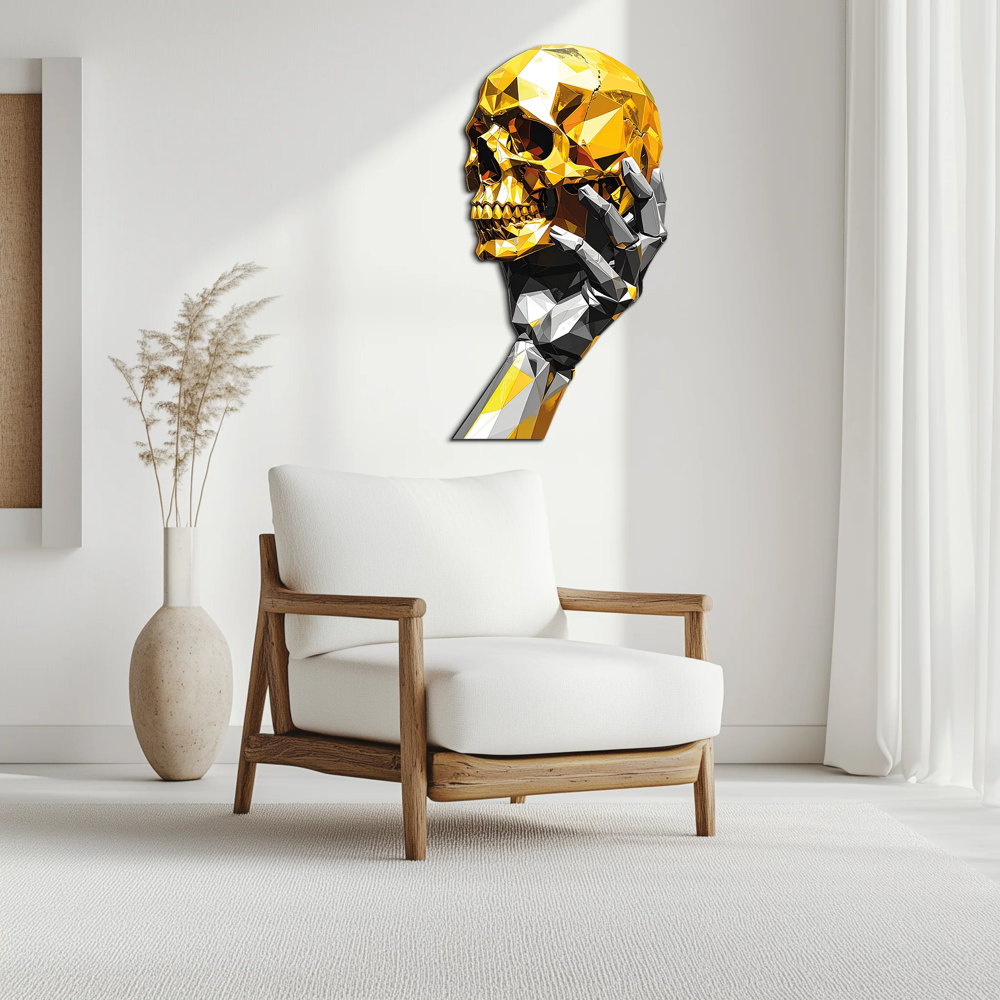 Gold Skull & Robot Hand Metal Wall Art – Futuristic UV Decor-KAFUVM013 - Image 3