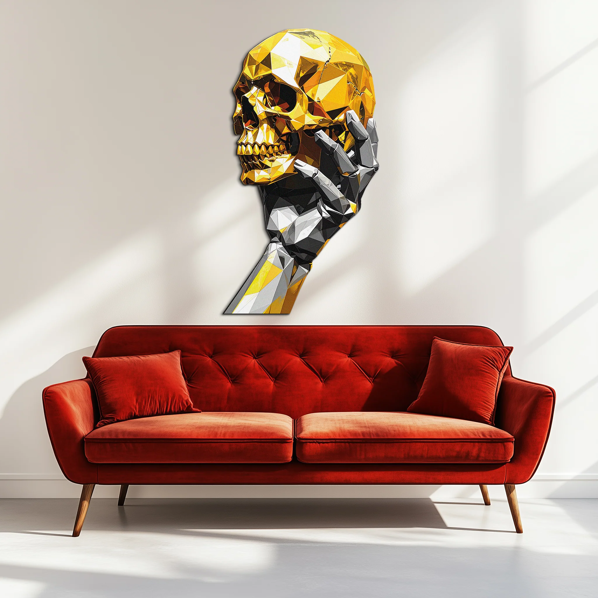 Gold Skull & Robot Hand Metal Wall Art – Futuristic UV Decor-KAFUVM013 - Image 4