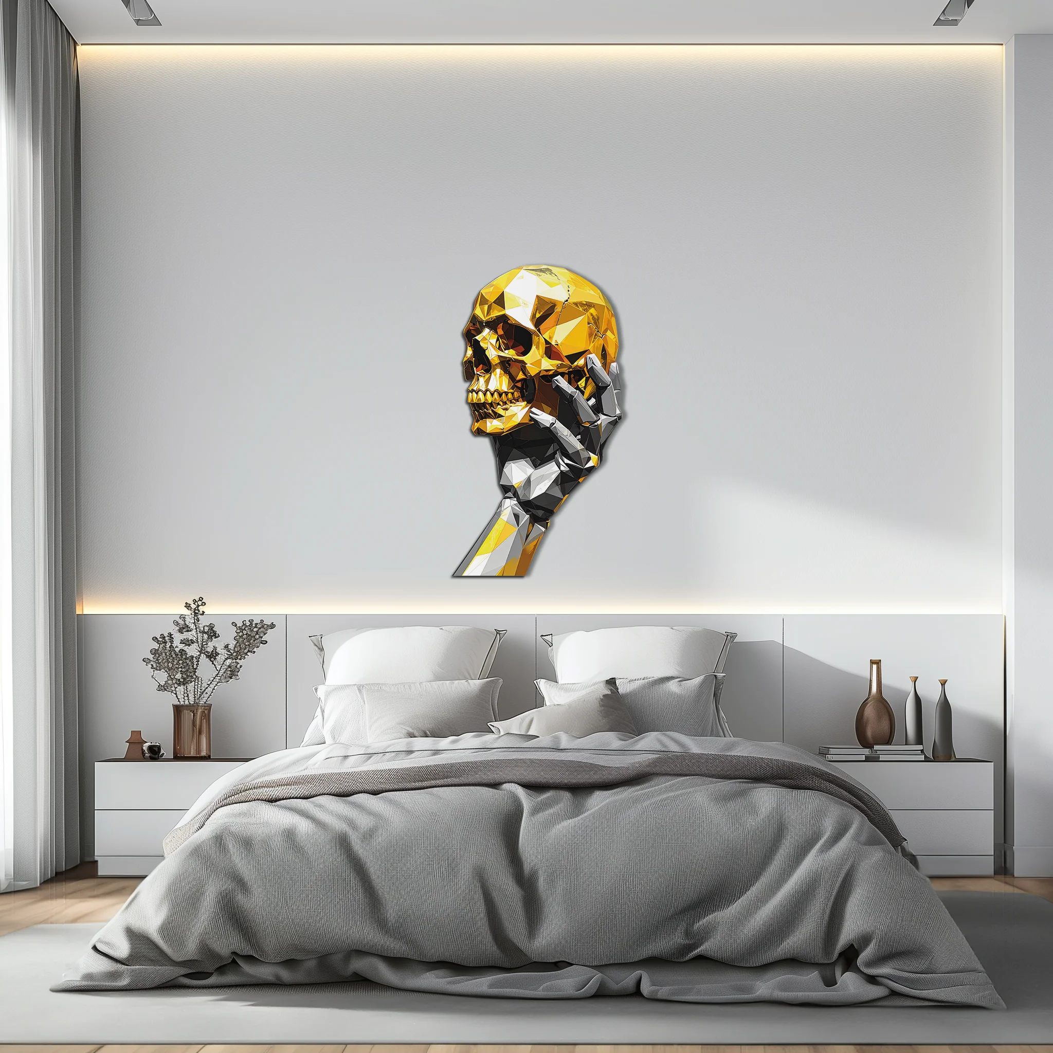 Gold Skull & Robot Hand Metal Wall Art – Futuristic UV Decor-KAFUVM013 - Image 7