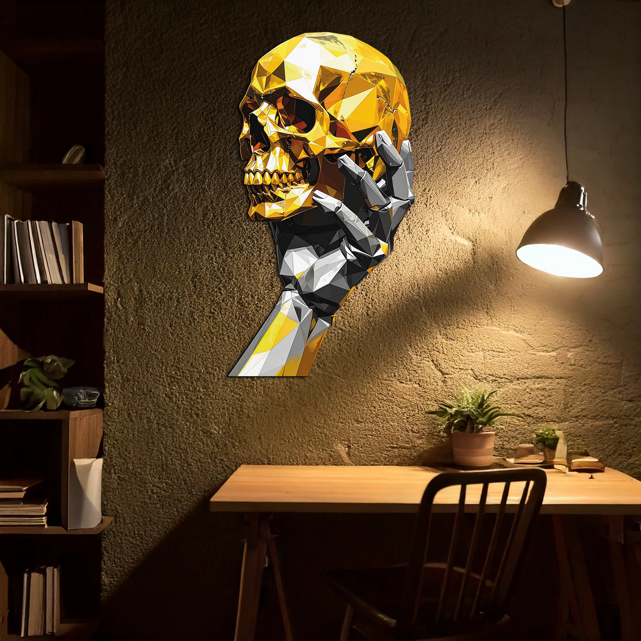 Gold Skull & Robot Hand Metal Wall Art – Futuristic UV Decor-KAFUVM013 - Image 8
