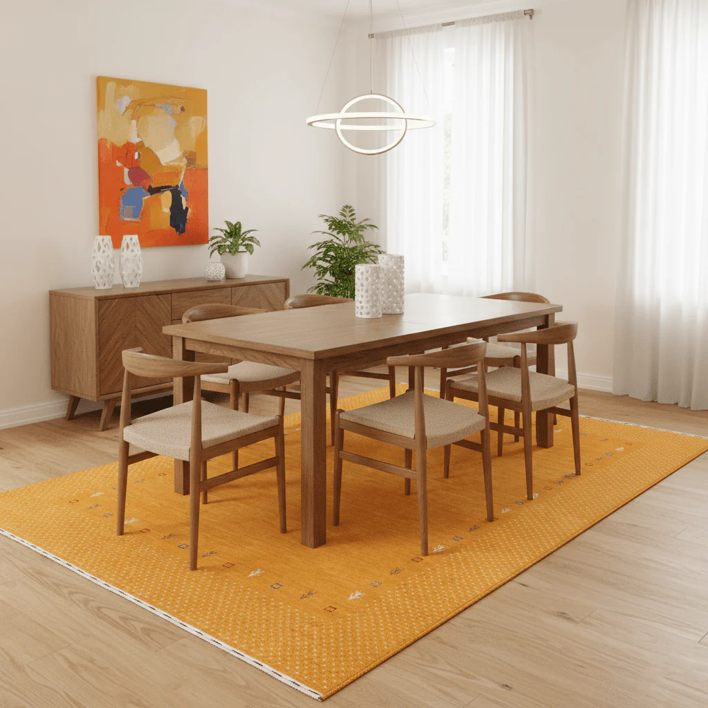 Gold Tribal Border Design Hand Loomed Wool Area Rug - Image 2