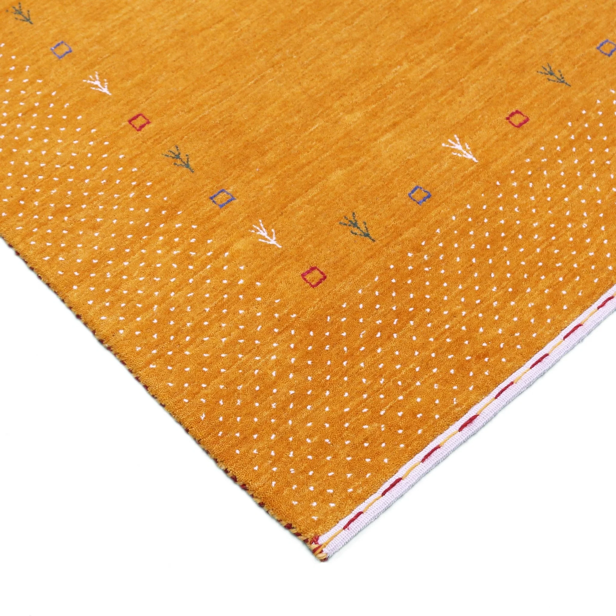 Gold Tribal Border Design Hand Loomed Wool Area Rug - Image 4