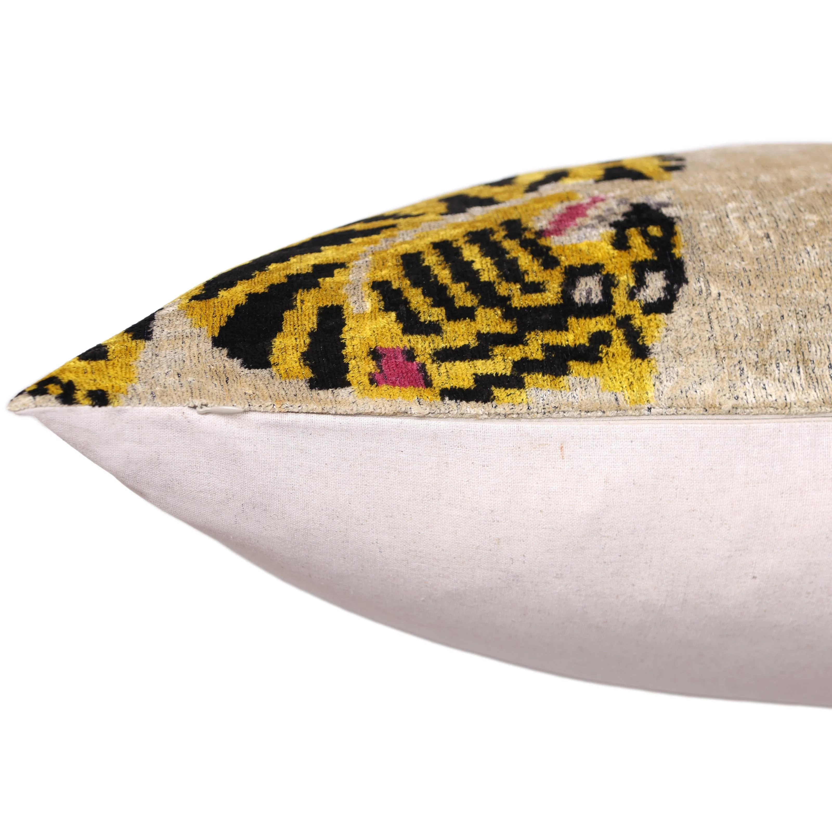 Golden Tiger Silk Velvet Lumbar Pillow – 16x24 Handmade Designer Cushion - Image 6