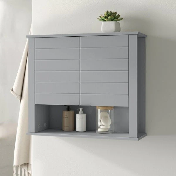 Gray 2 Door Wall Mounted Bathroom Storage Cabinet - Image 2