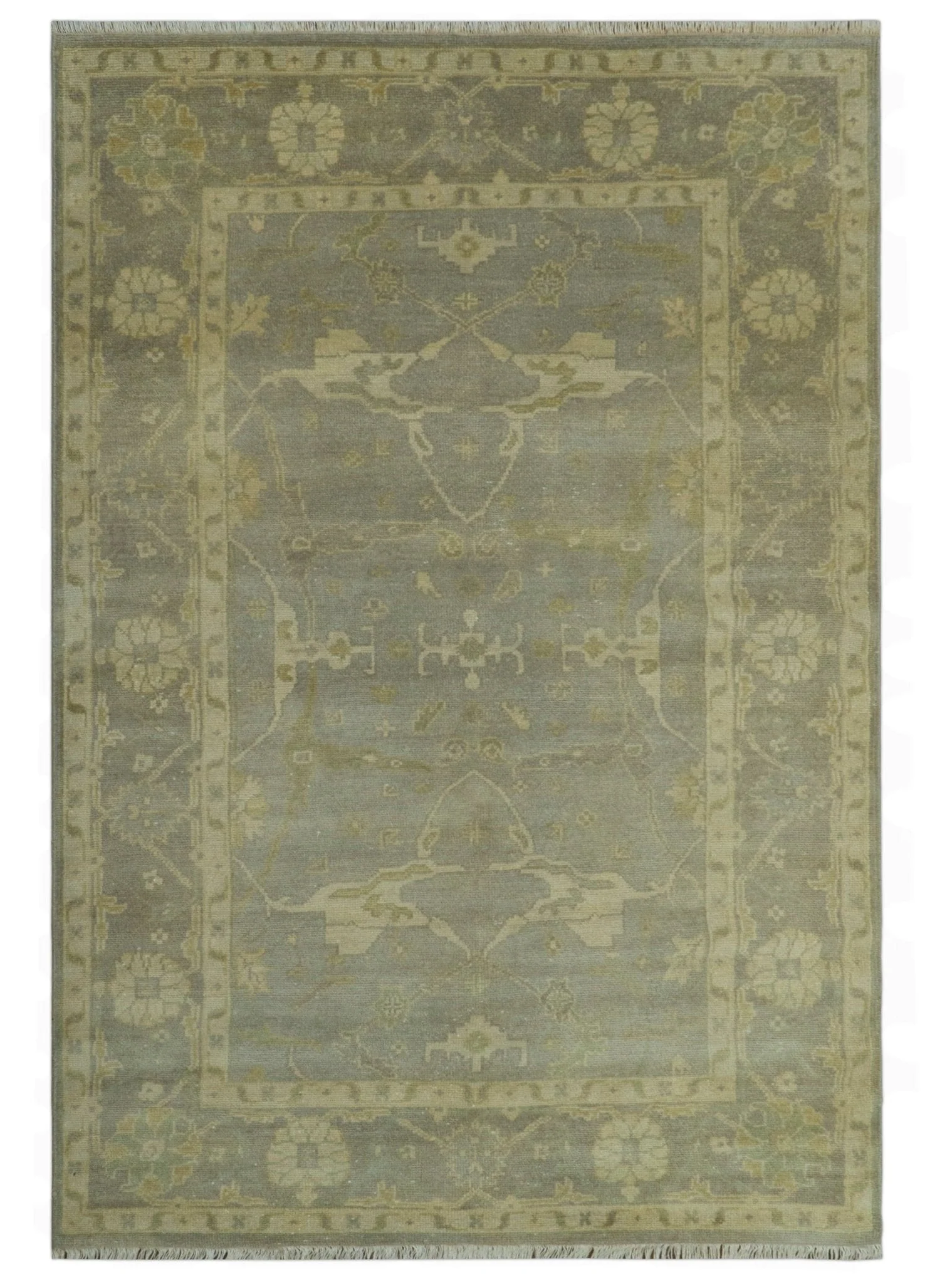 Gray And Beige Traditional Oushak Design Hand Knotted 5.6x8.6 wool area rug - Image 10
