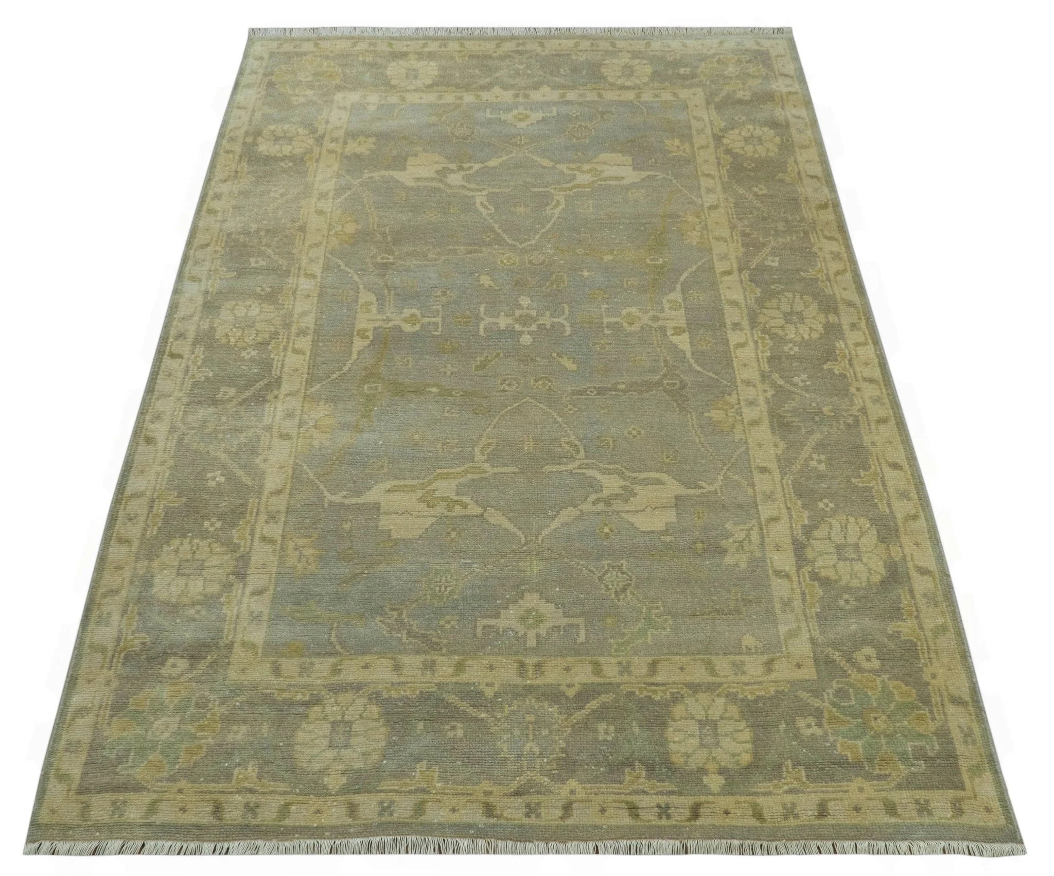 Gray And Beige Traditional Oushak Design Hand Knotted 5.6x8.6 wool area rug - Image 11