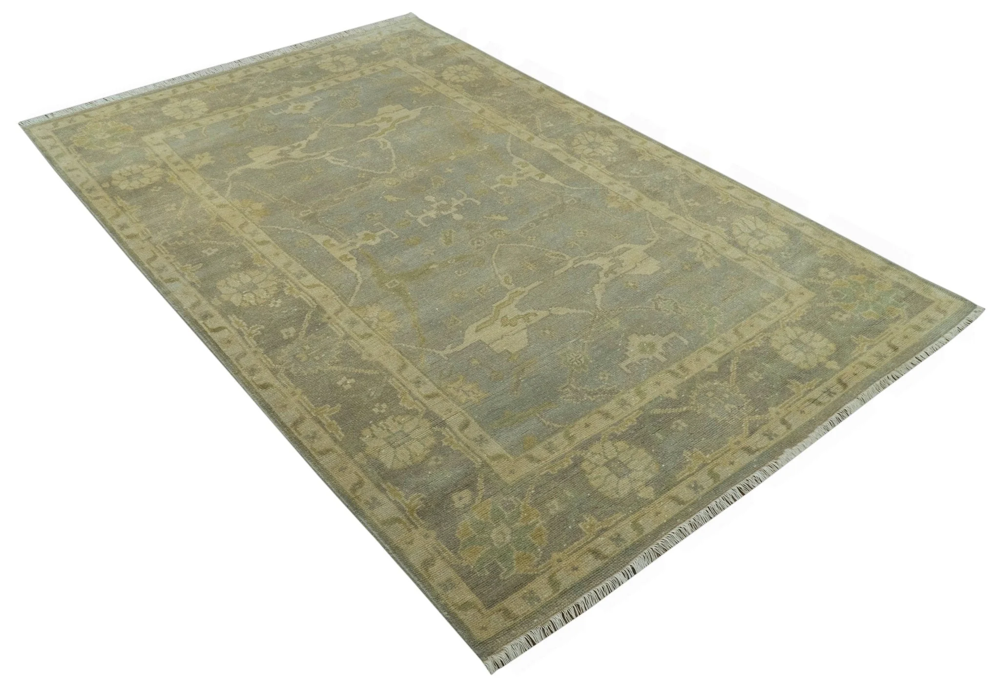 Gray And Beige Traditional Oushak Design Hand Knotted 5.6x8.6 wool area rug - Image 12
