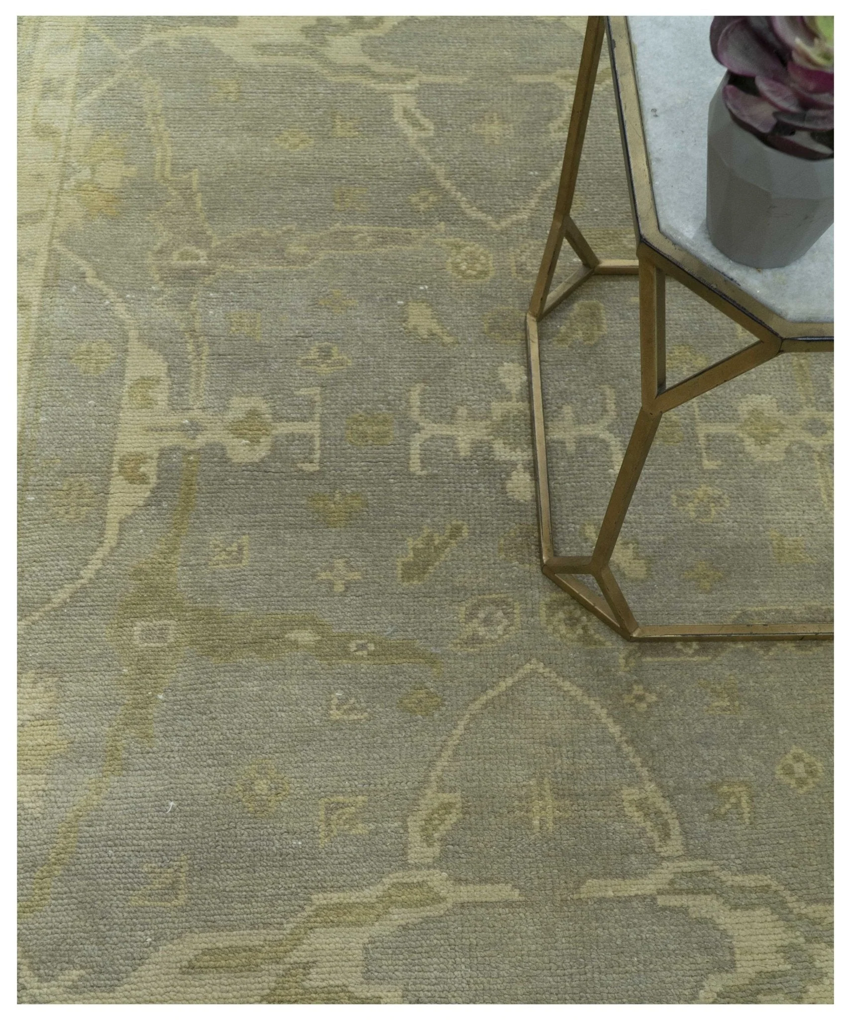 Gray And Beige Traditional Oushak Design Hand Knotted 5.6x8.6 wool area rug - Image 3