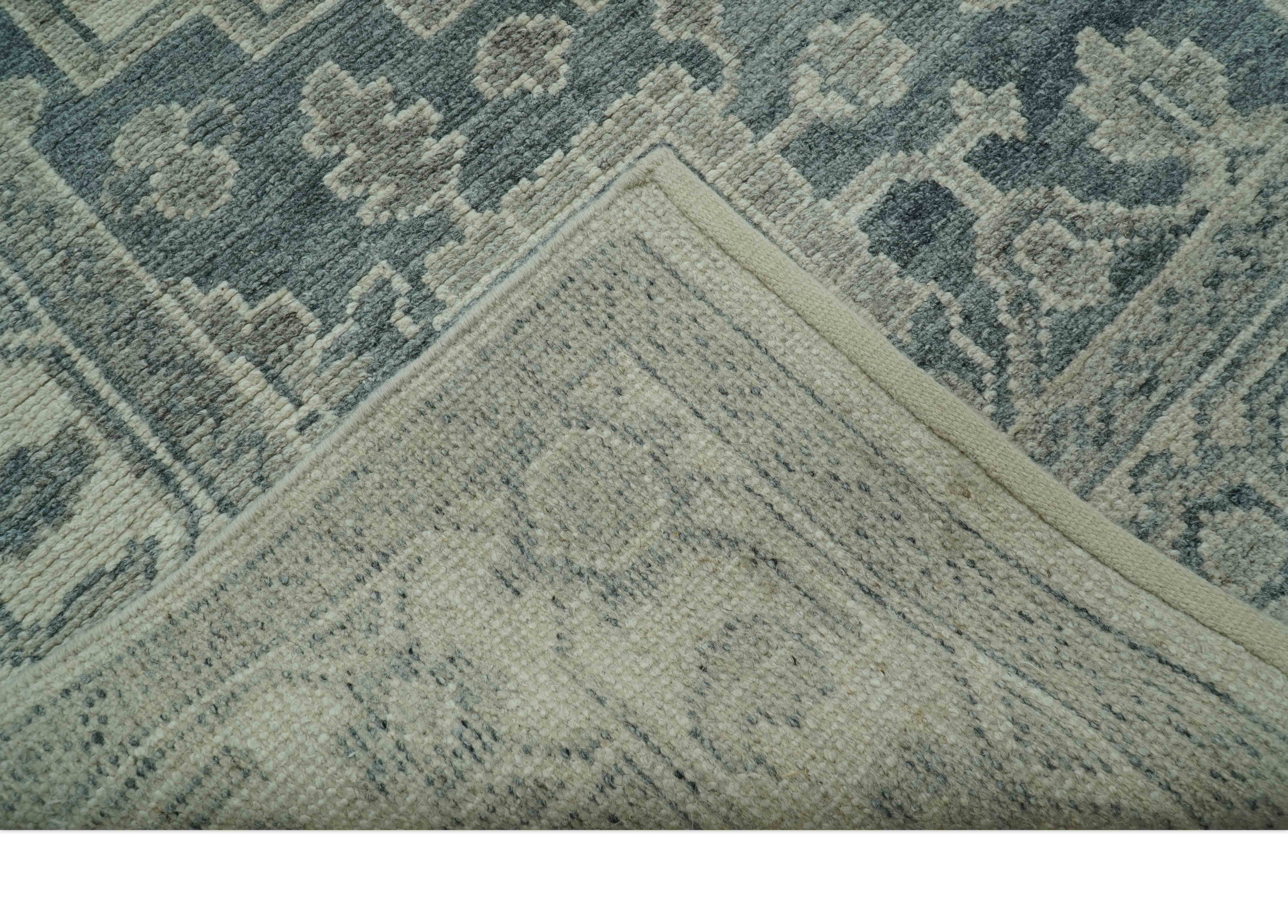 Gray And Beige Turkish Design Hand Knotted Custom Made Wool And Linen Rug - Image 3