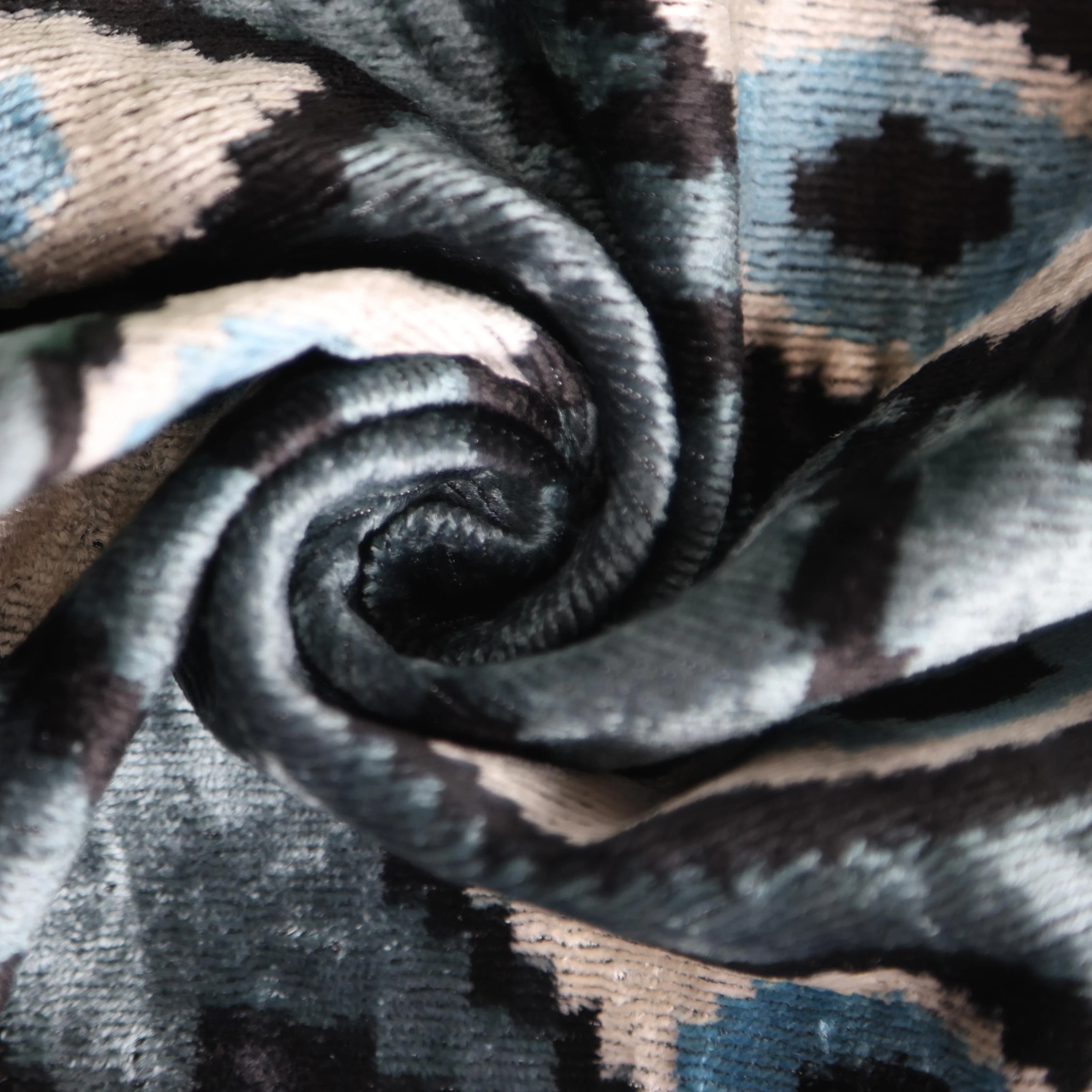 Gray Blue Eye Silk Velvet Lumbar Pillow – 16x24 Handmade Ikat Luxury Cushion - Image 2