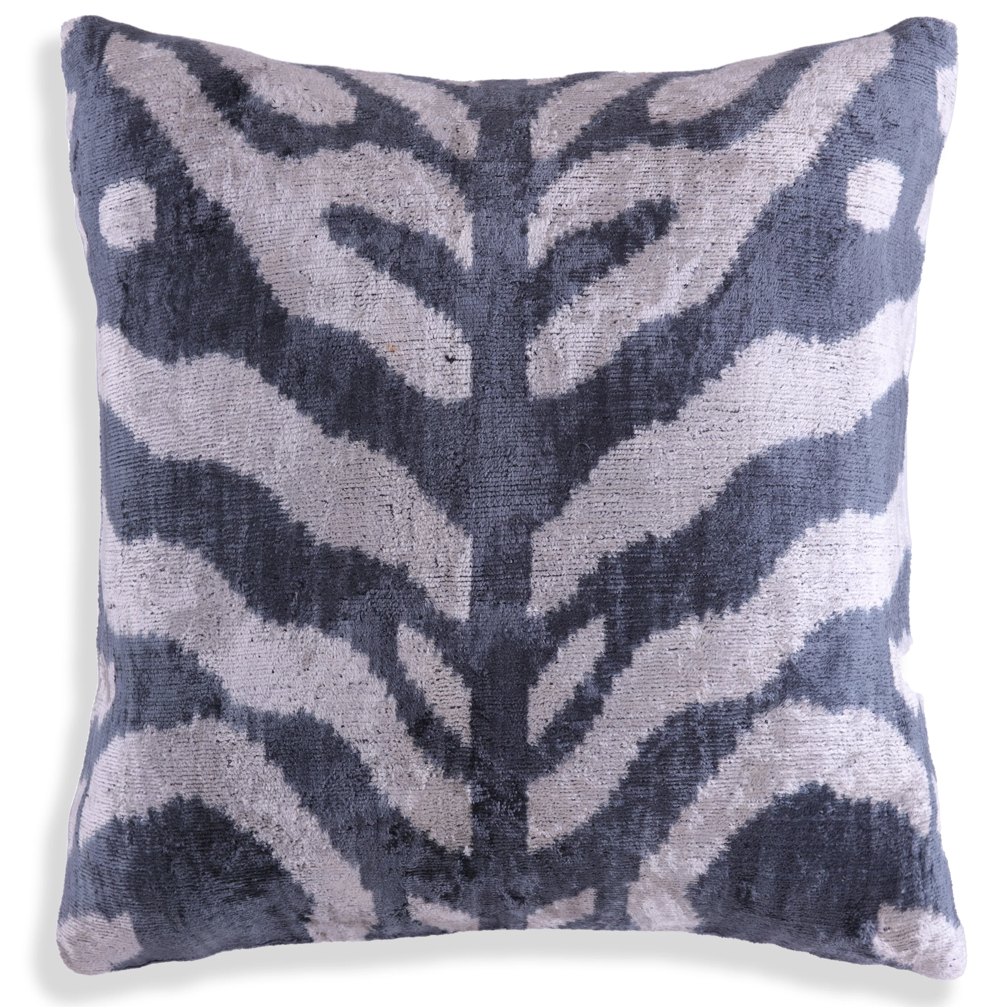 Gray Cream Ikat Silk Velvet Pillow – 16x16 Handmade Luxury Throw - Image 5