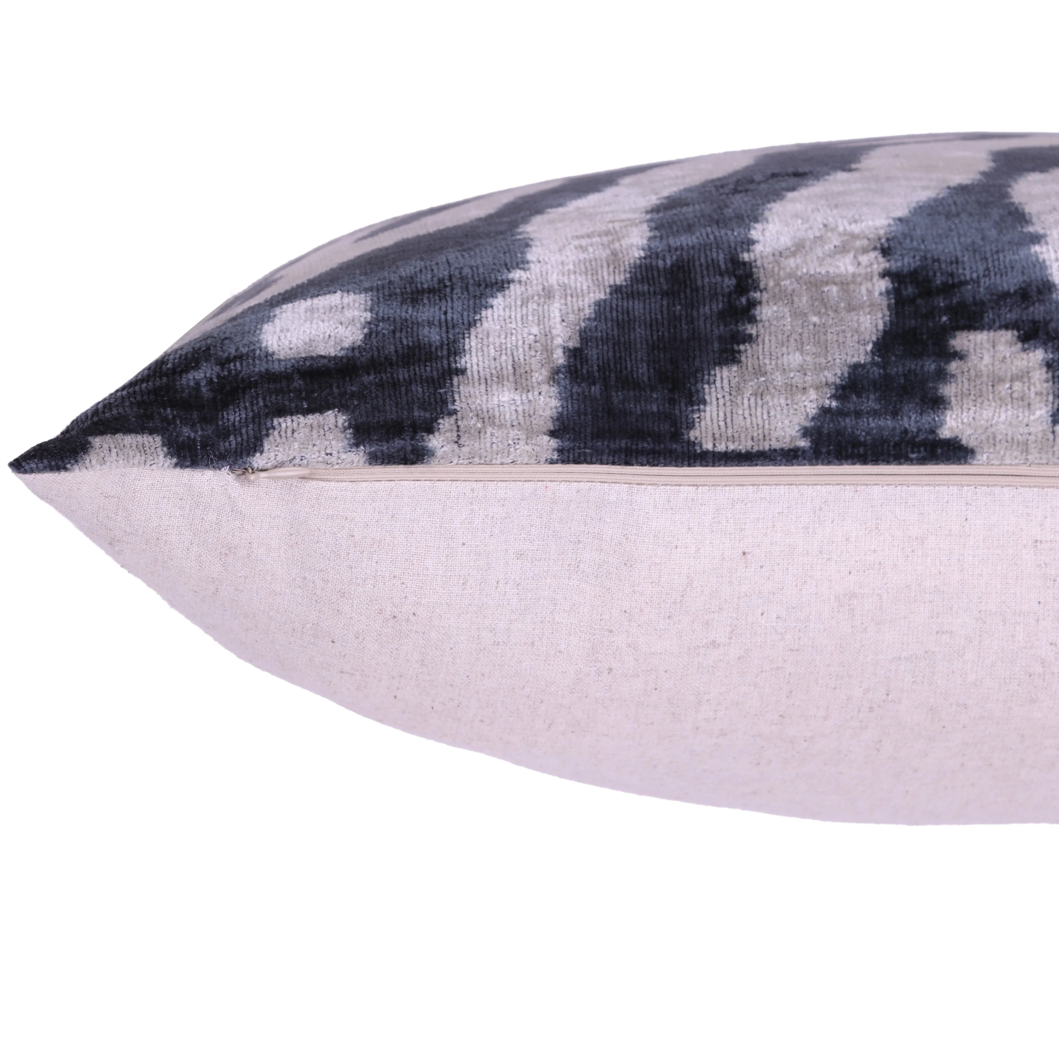 Gray Cream Ikat Silk Velvet Pillow – 16x16 Handmade Luxury Throw - Image 6