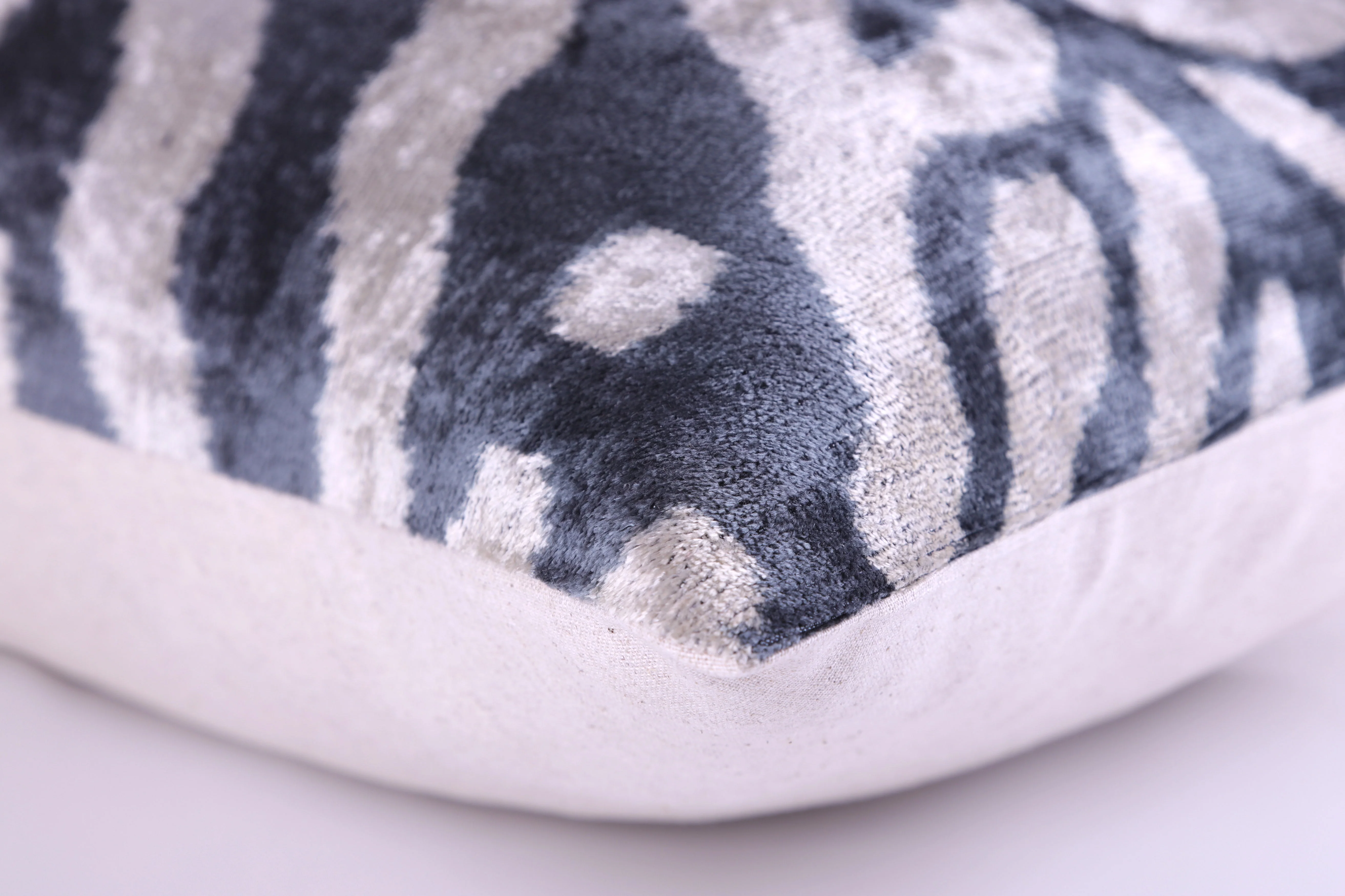 Gray Cream Ikat Silk Velvet Pillow – 16x16 Handmade Luxury Throw - Image 8