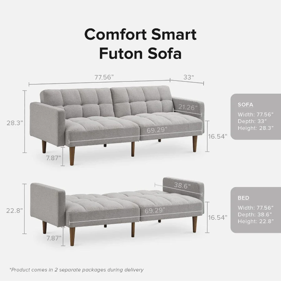 Gray Fabric Twin Futon Sofa Bed – Compact & Stylish Sleeper - Image 2