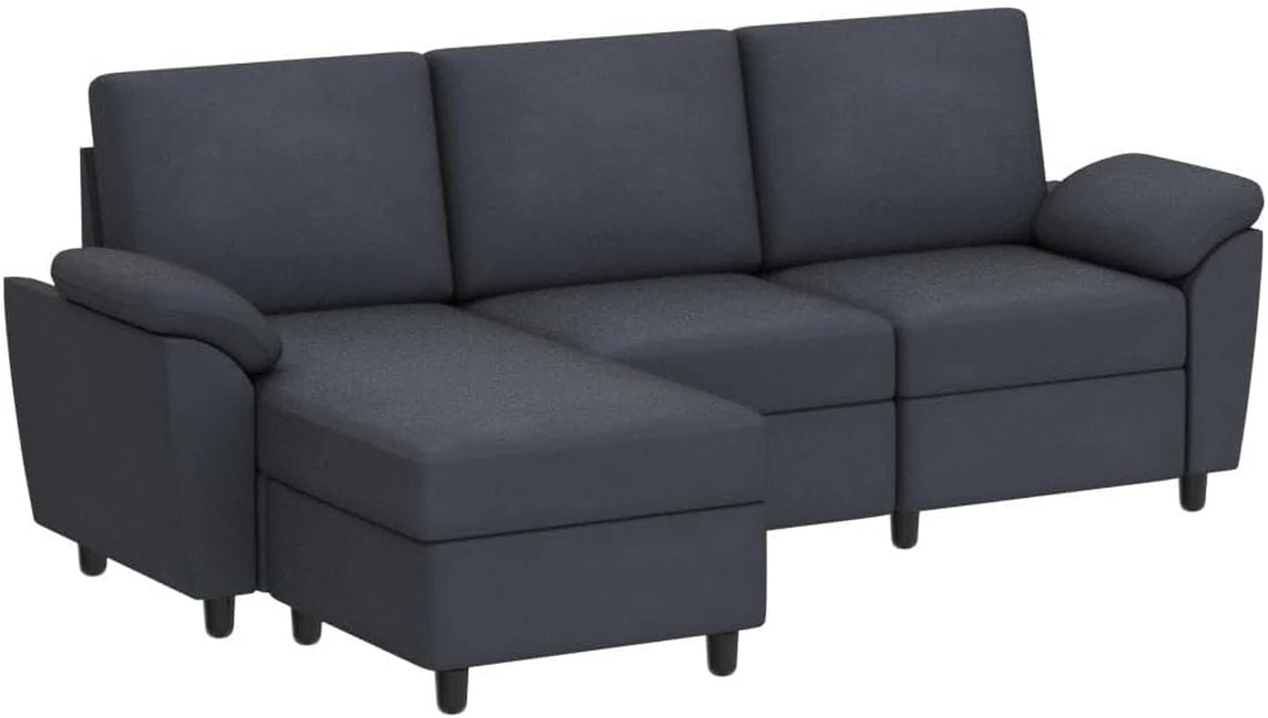 Gray Linen Sectional Sofa with Pillows - Image 5
