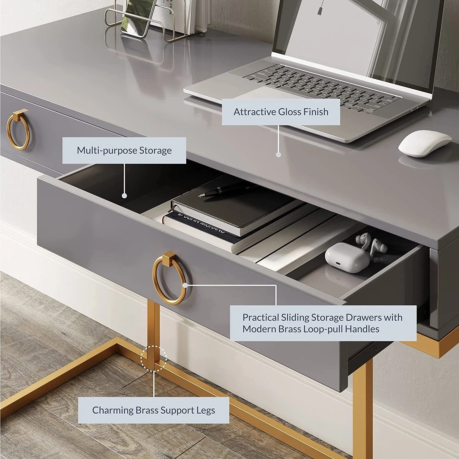 Gray Makeup Vanity Dressing Table or Home Office Desk - Image 4