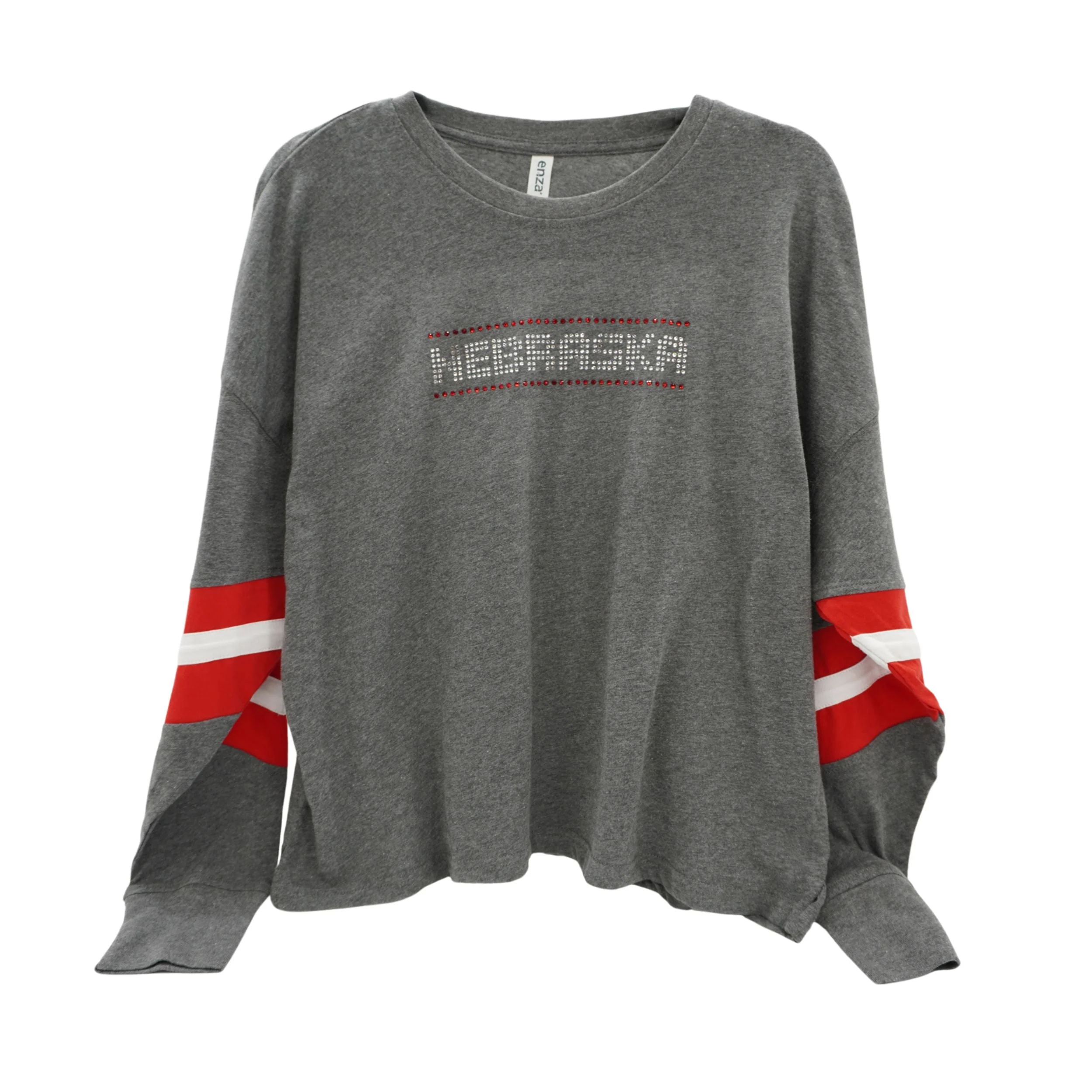 Gray Nebraska Long Sleeve Shirt with Red & White Striped Sleeves | Multiple Sizes | Nature Find & Designs - Image 2