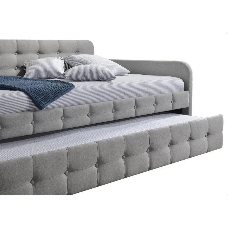 Gray Tufted Polyester Linen Twin Daybed with Trundle - Image 2