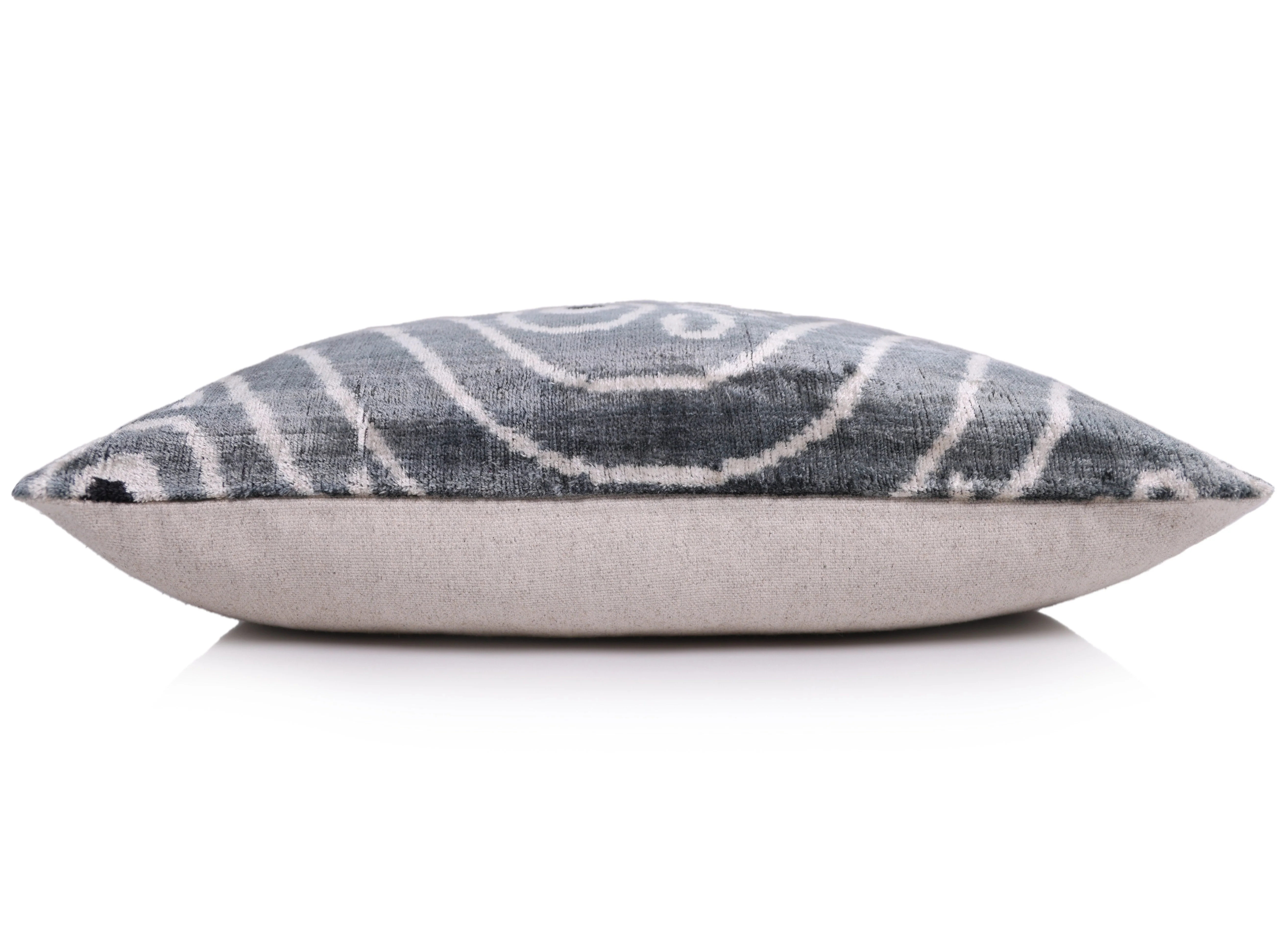Gray & White Silk Velvet Ikat Lumbar Pillow 16x24 – Handmade - Image 3