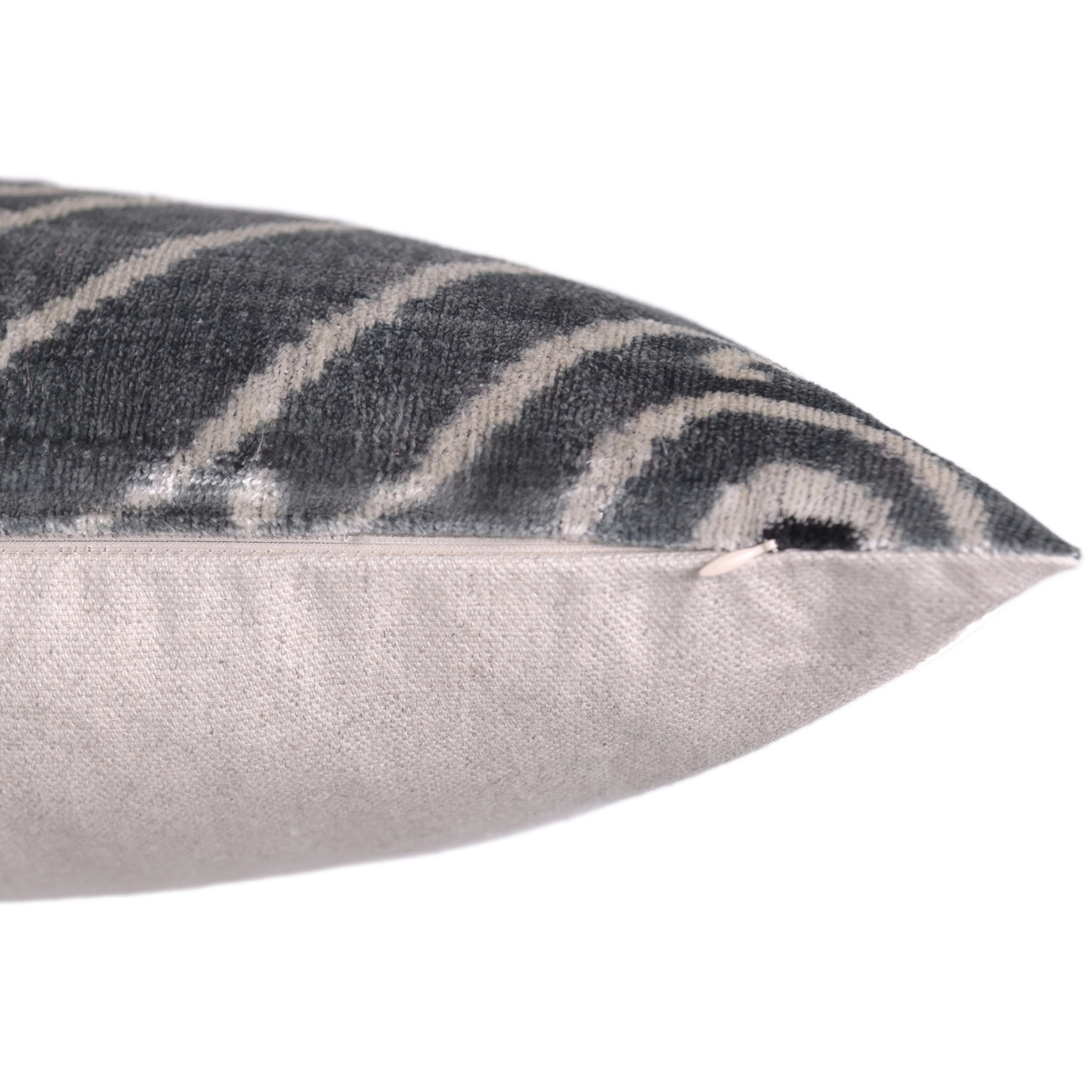Gray & White Silk Velvet Ikat Lumbar Pillow 16x24 – Handmade - Image 5