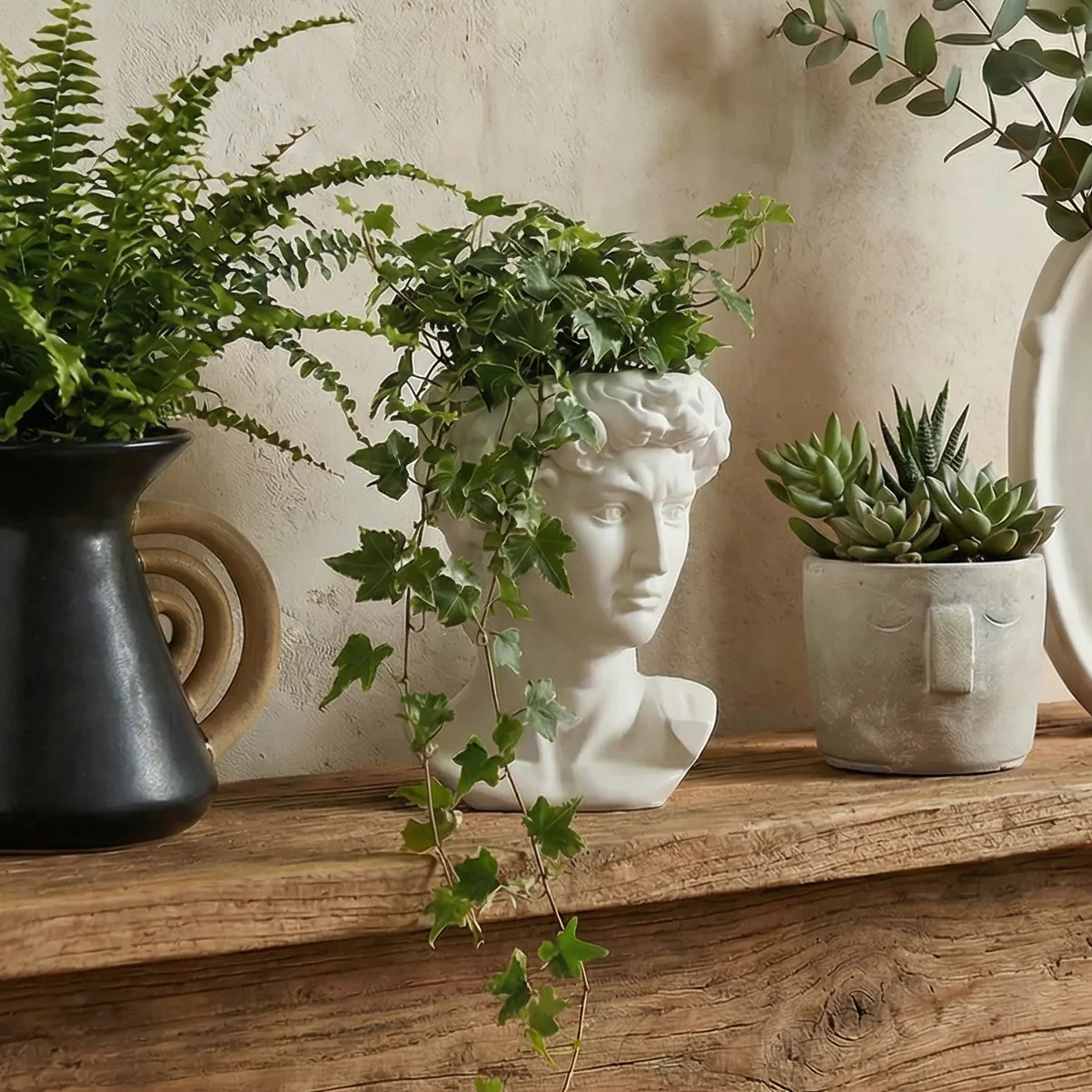 Greek Face Planter Statue | Home Office Table Top Decor Roman Figure | 6.5" x 6" - Image 5