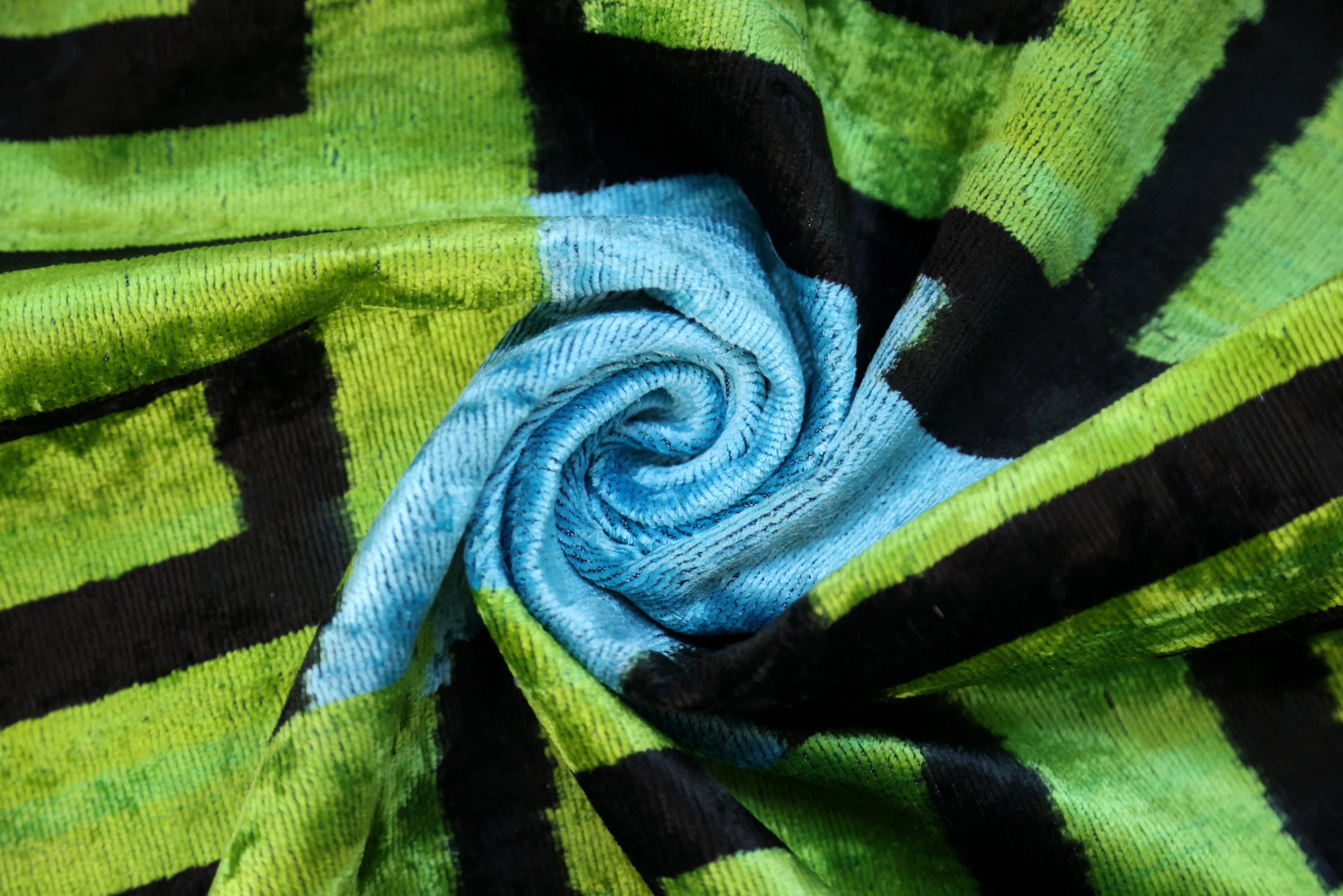 Greek Key Velvet Pillow in Green & Blue – Handmade 24x24 Inch Square - Image 2