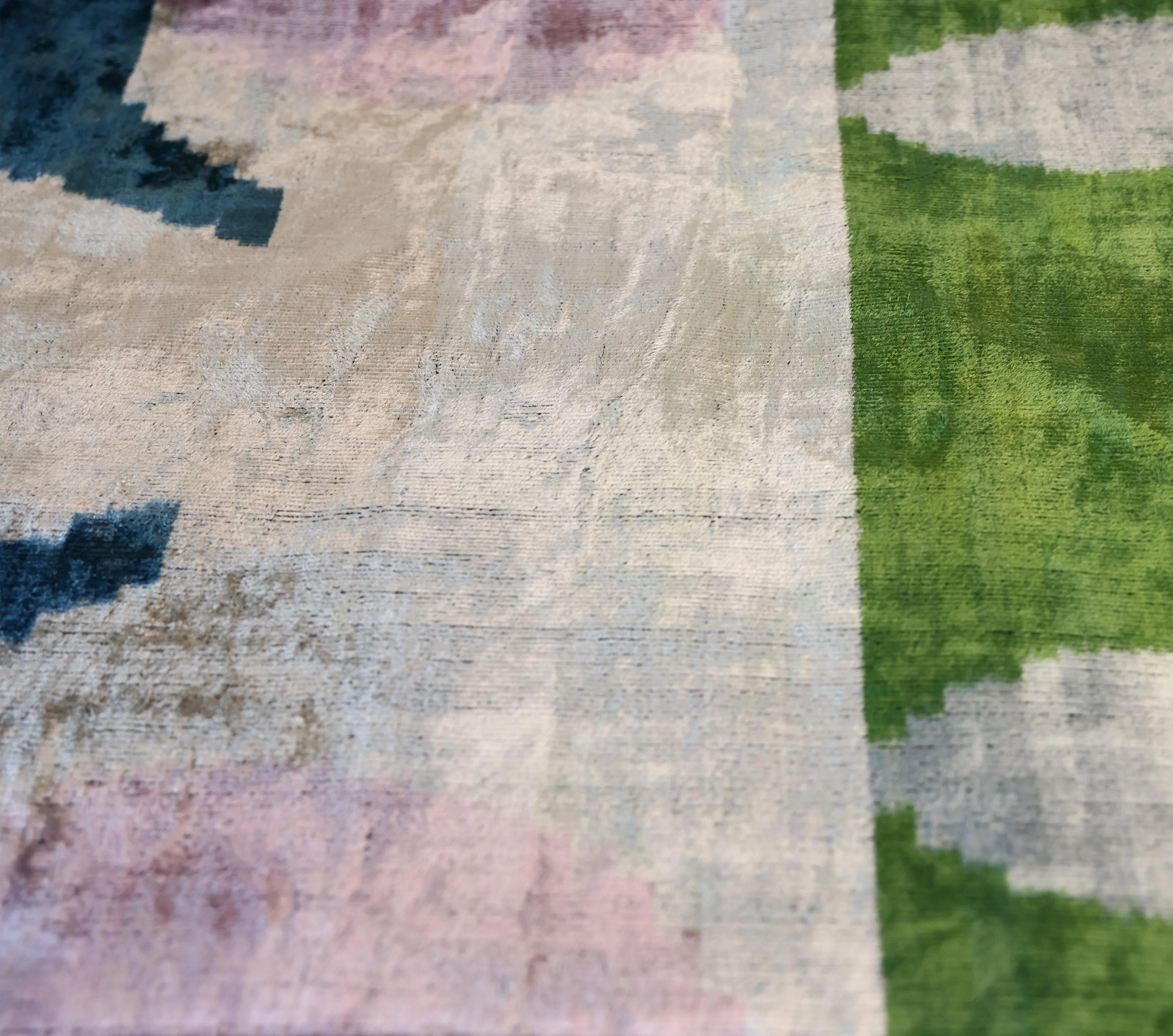 Green and Beige Abstract Silk Velvet Pillow 16x24 Handmade Luxury Cushion - Image 3