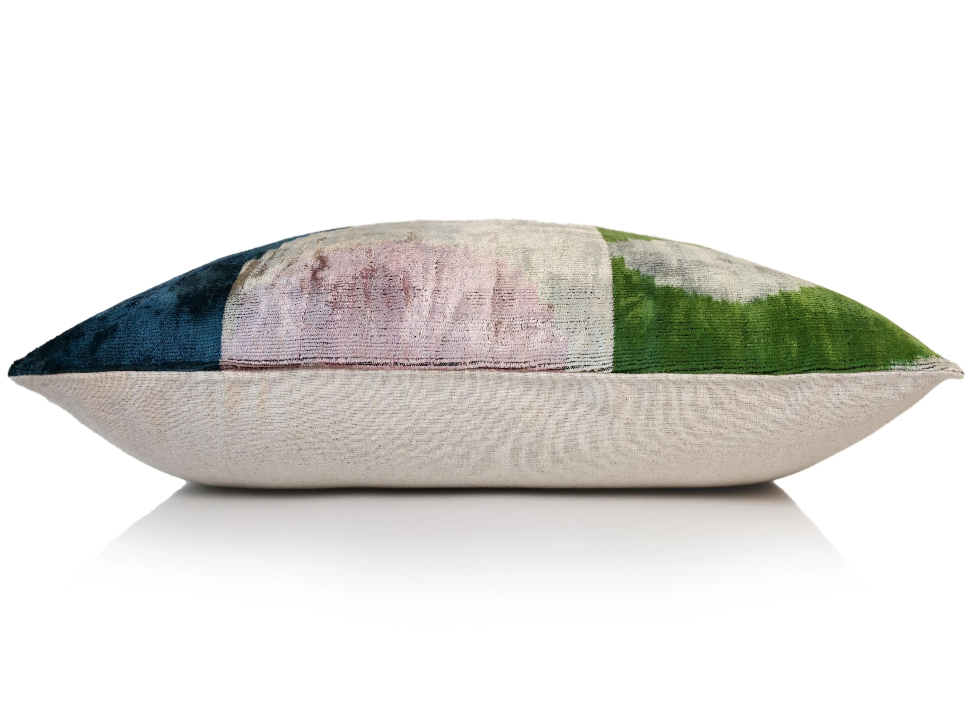 Green and Beige Abstract Silk Velvet Pillow 16x24 Handmade Luxury Cushion - Image 4
