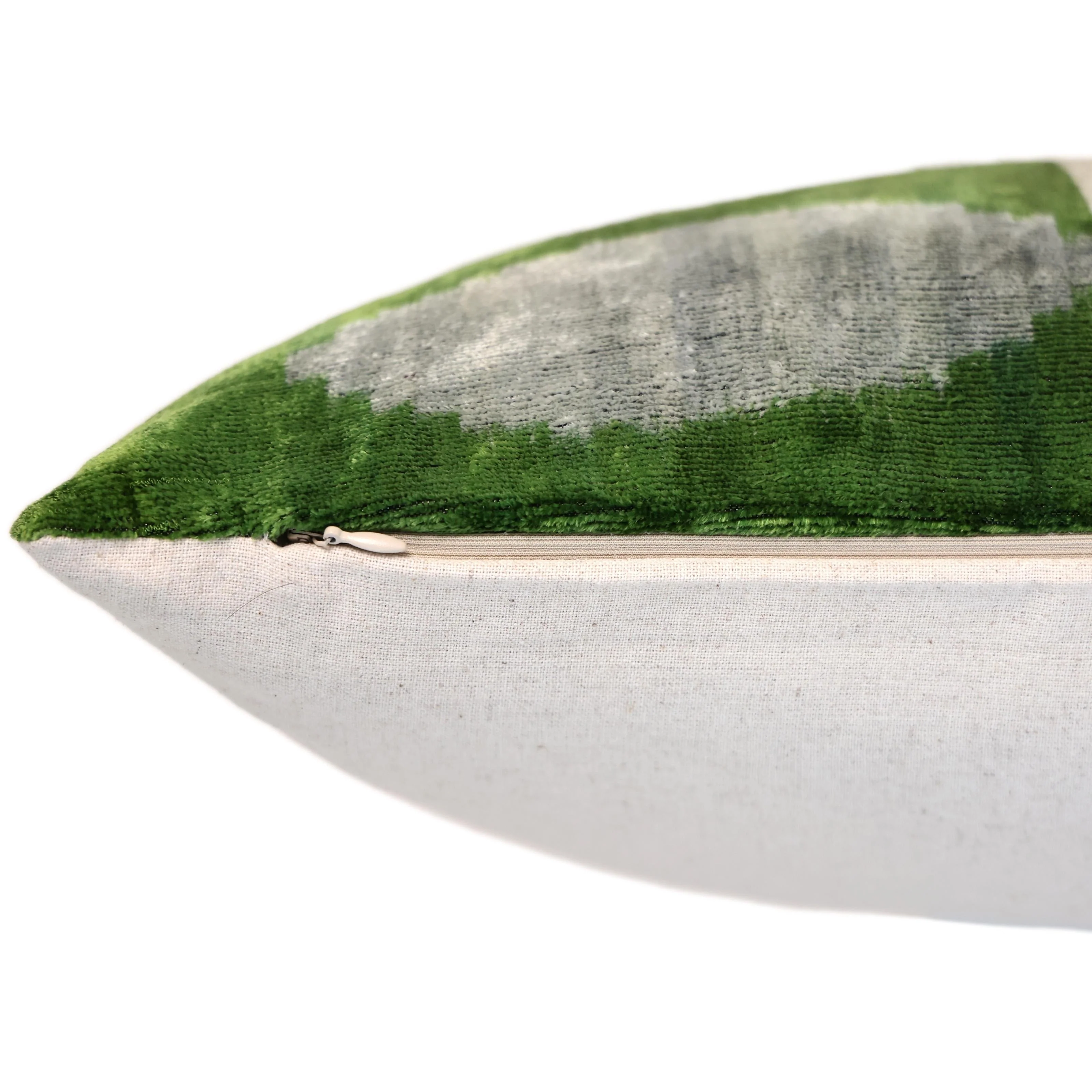 Green and Beige Abstract Silk Velvet Pillow 16x24 Handmade Luxury Cushion - Image 6