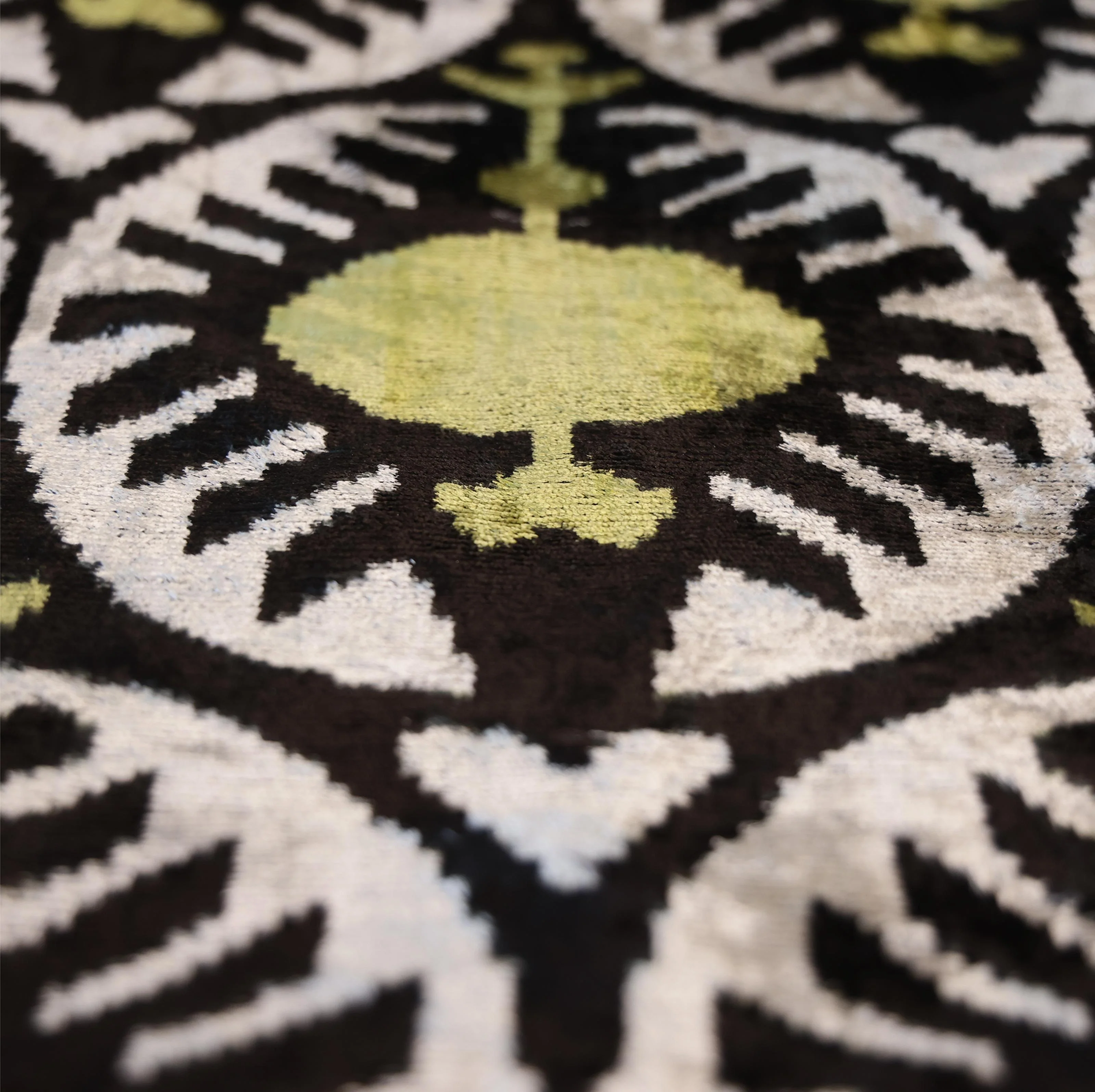 Green and Black Silk Velvet Ikat Pillow 16x16 Handmade Luxury Cushion - Image 3