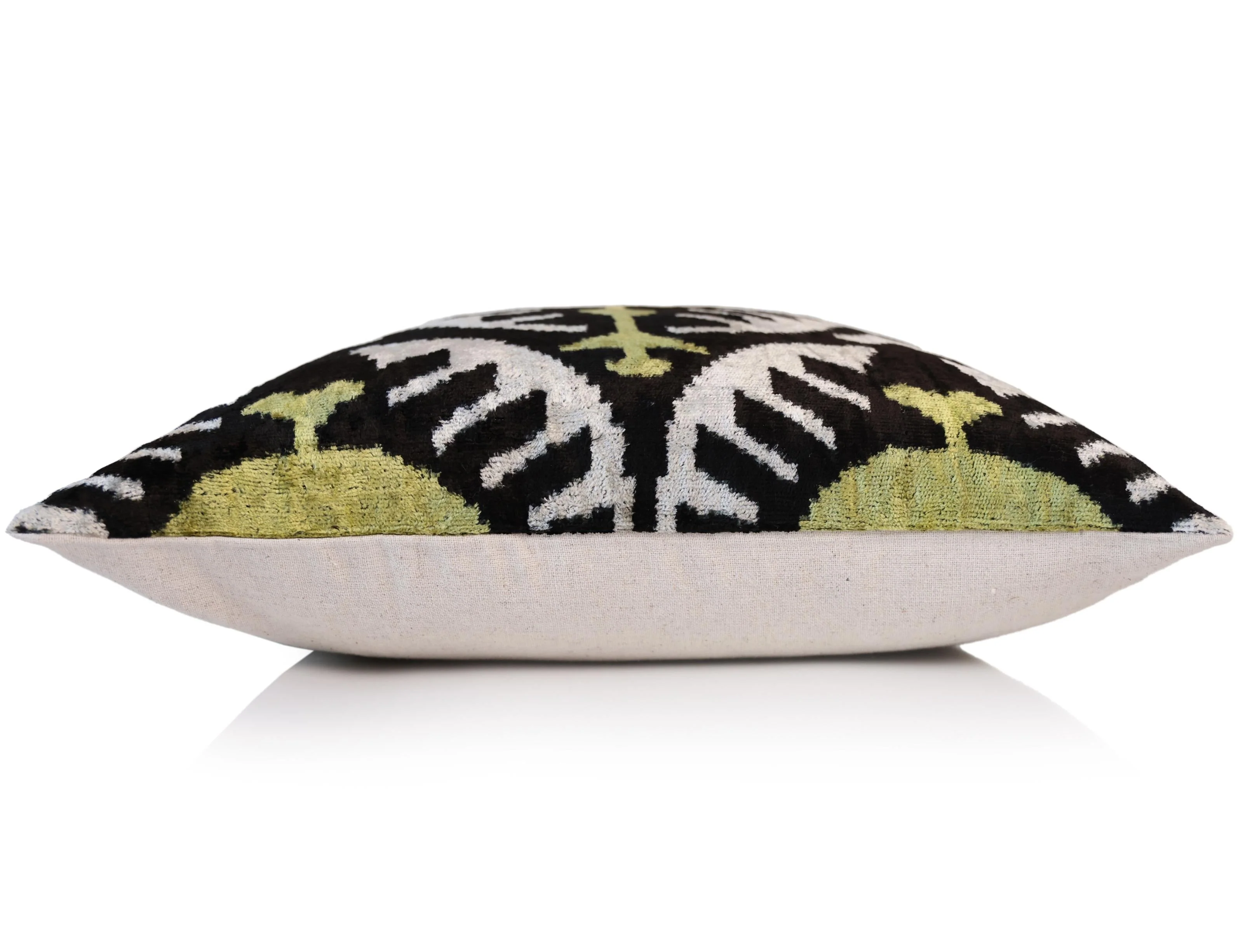 Green and Black Silk Velvet Ikat Pillow 16x16 Handmade Luxury Cushion - Image 4