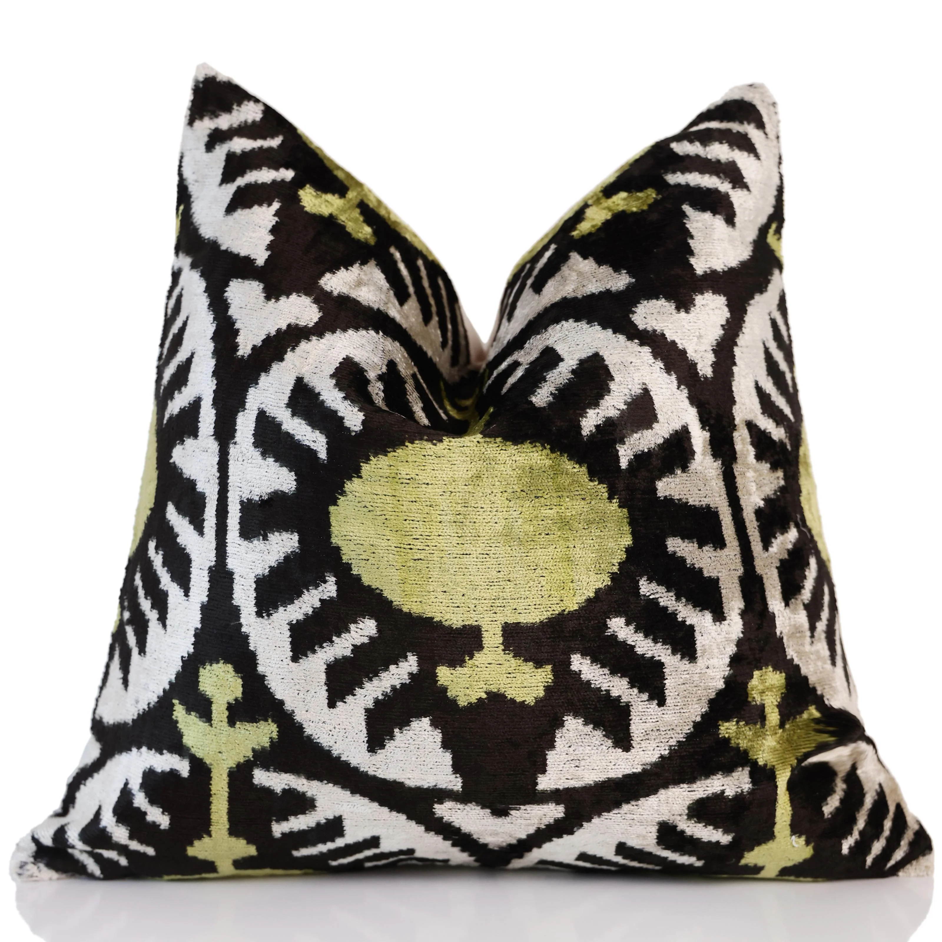 Green and Black Silk Velvet Ikat Pillow 16x16 Handmade Luxury Cushion - Image 5