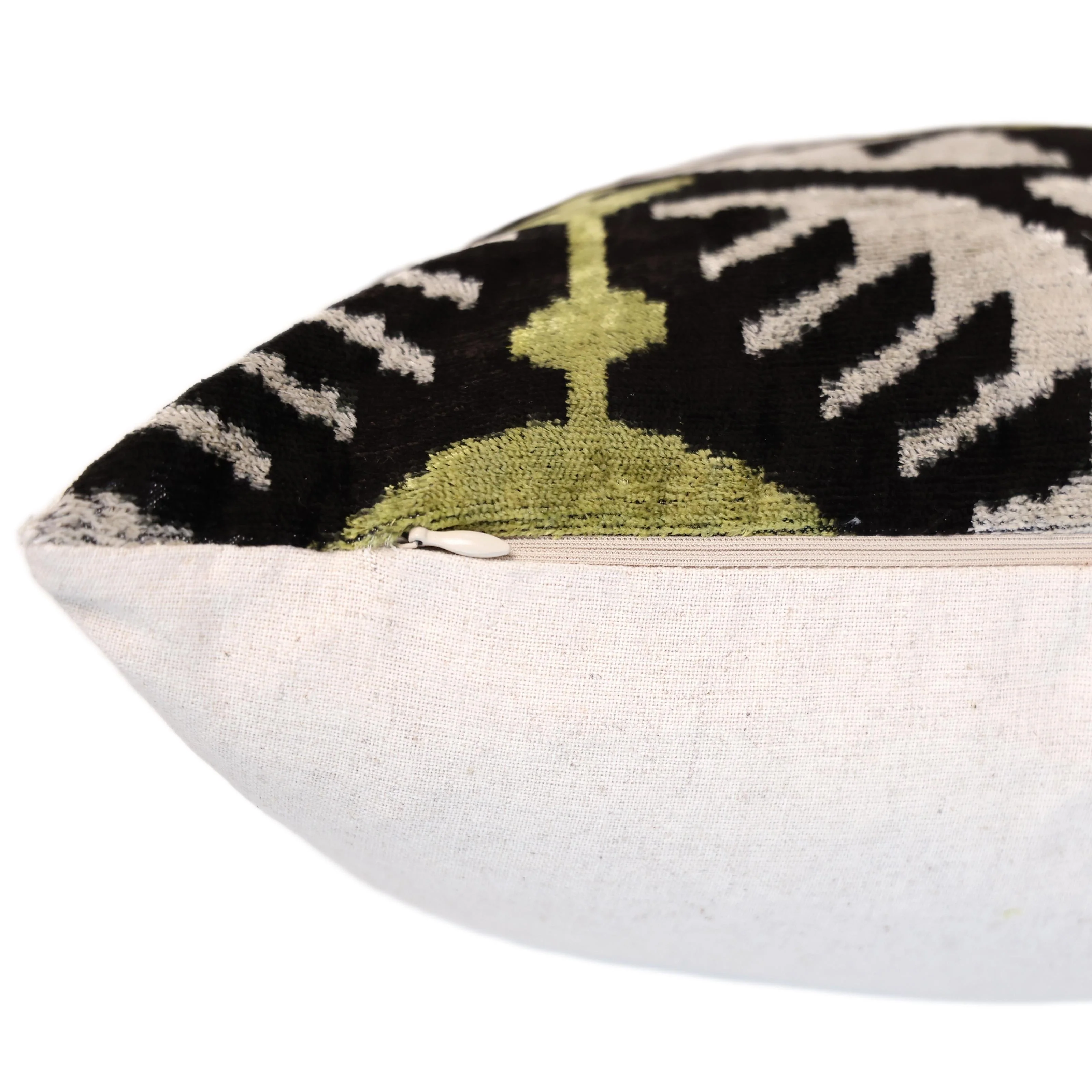 Green and Black Silk Velvet Ikat Pillow 16x16 Handmade Luxury Cushion - Image 6
