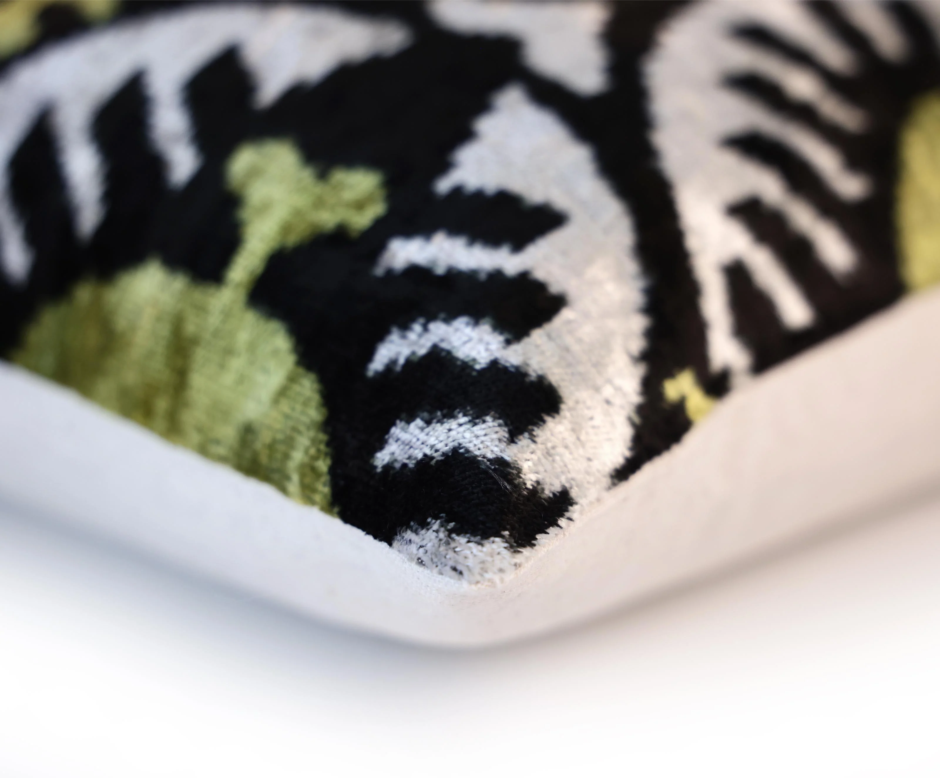 Green and Black Silk Velvet Ikat Pillow 16x16 Handmade Luxury Cushion - Image 8