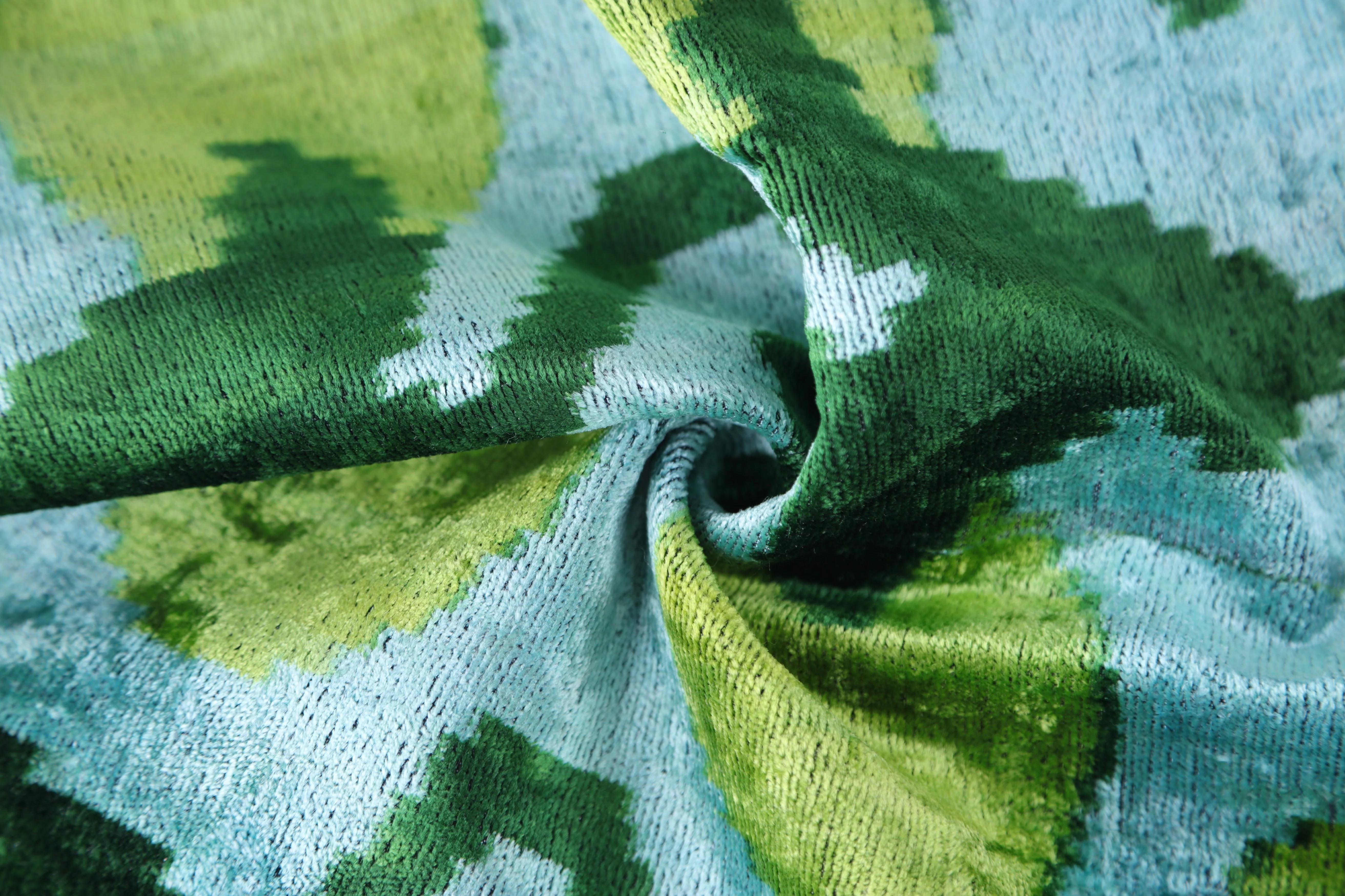 Green & Aqua Ikat Velvet Pillow – 16x16” | Handmade Silk Luxe - Image 2