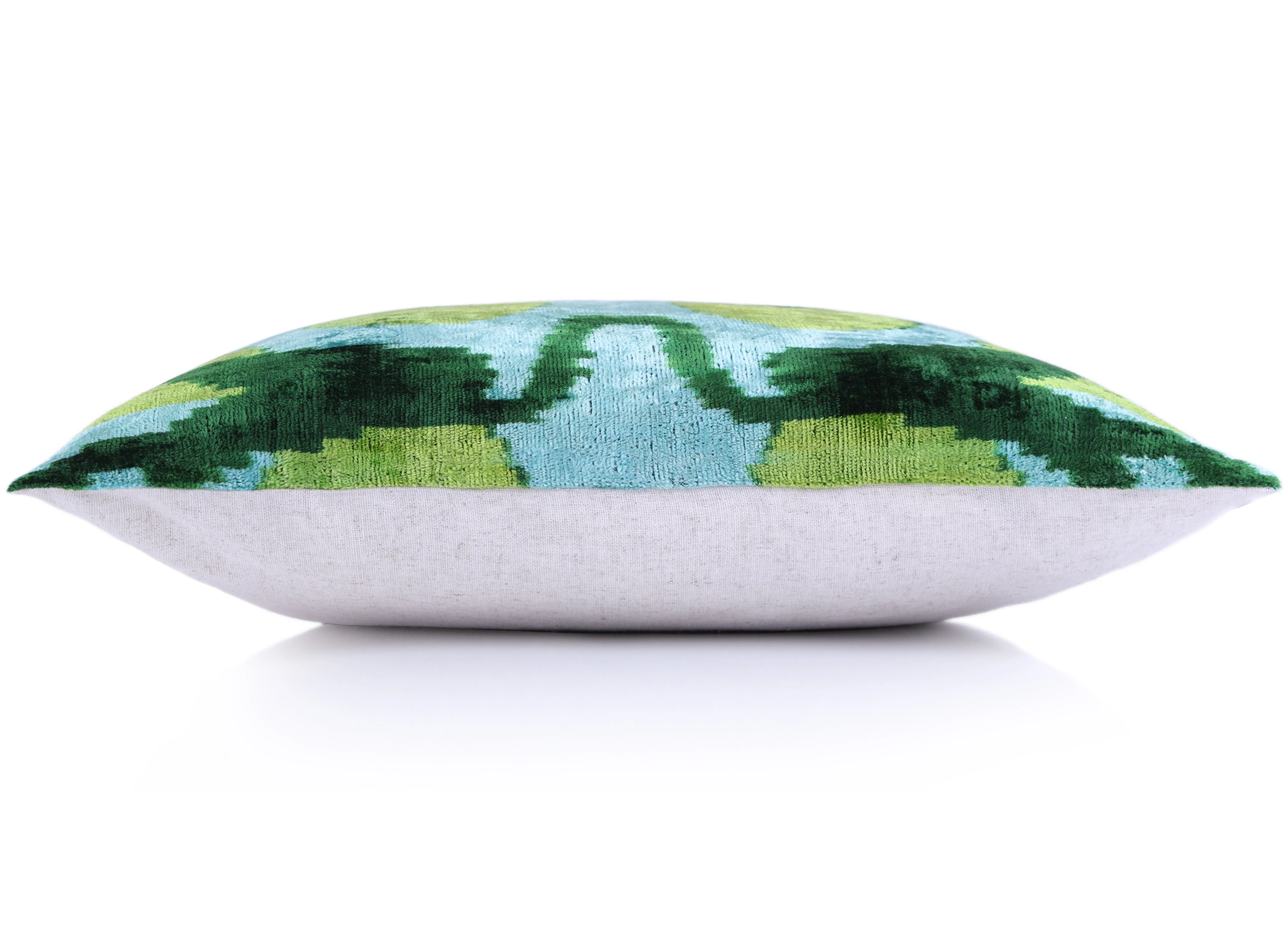 Green & Aqua Ikat Velvet Pillow – 16x16” | Handmade Silk Luxe - Image 3