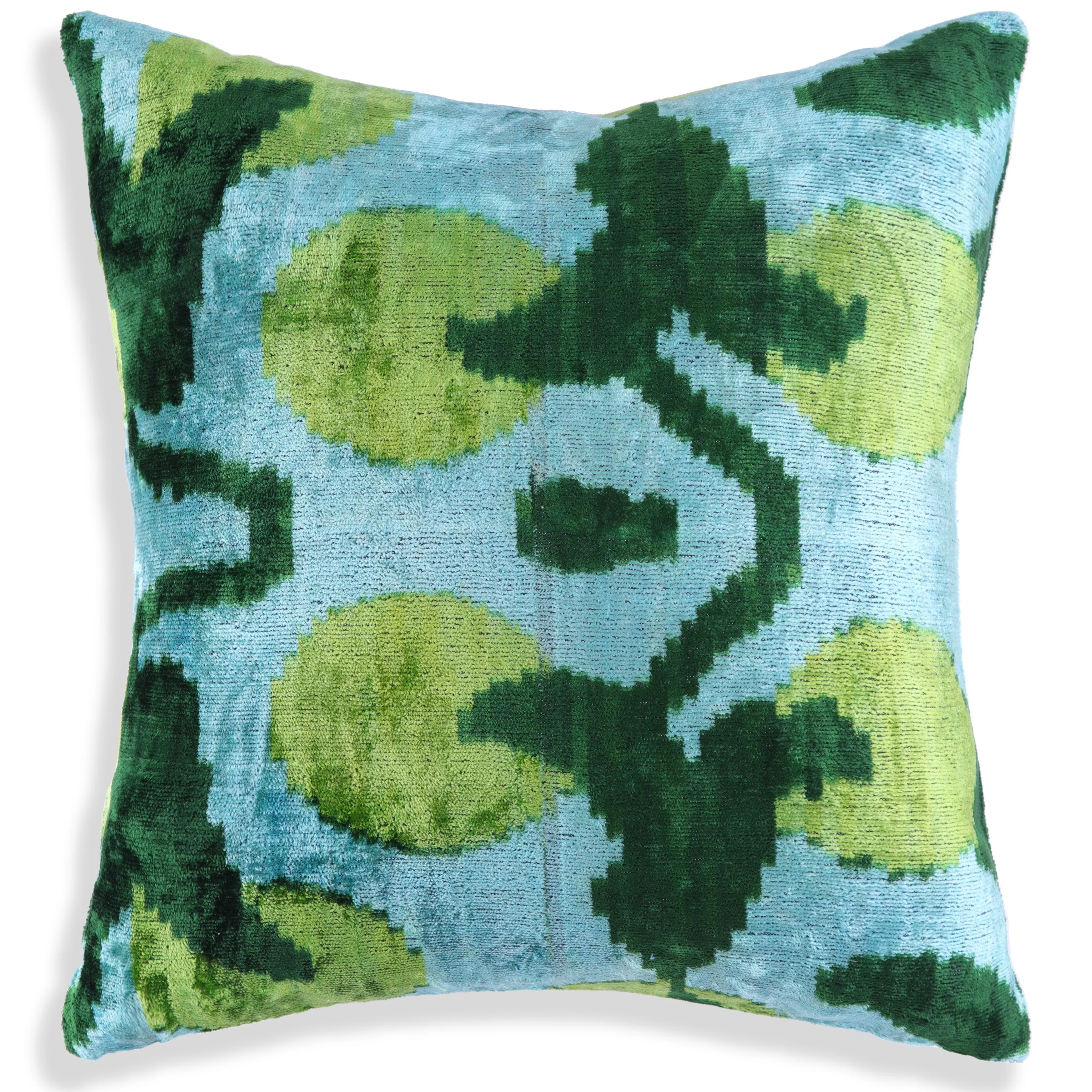 Green & Aqua Ikat Velvet Pillow – 16x16” | Handmade Silk Luxe - Image 5
