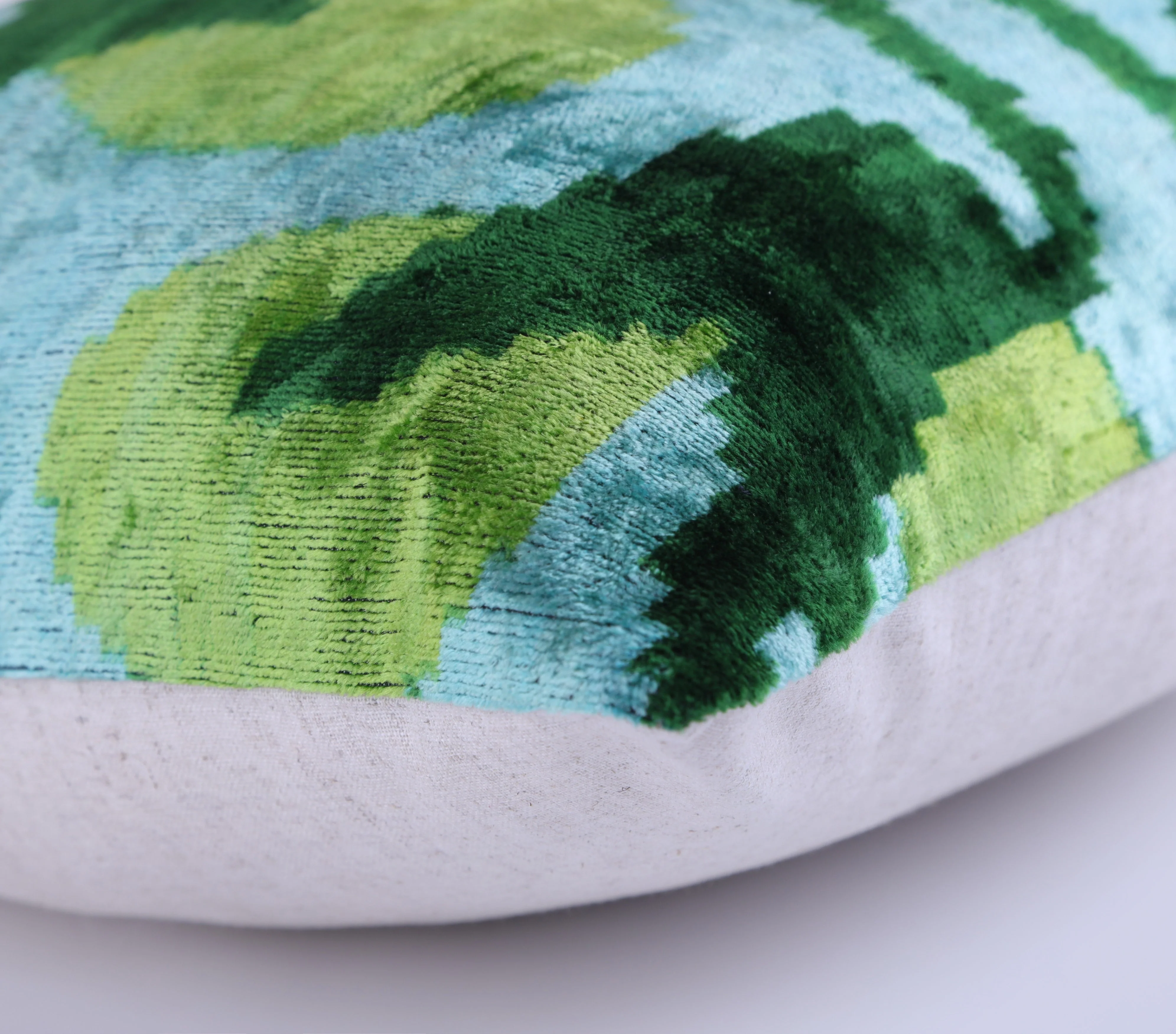 Green & Aqua Ikat Velvet Pillow – 16x16” | Handmade Silk Luxe - Image 8