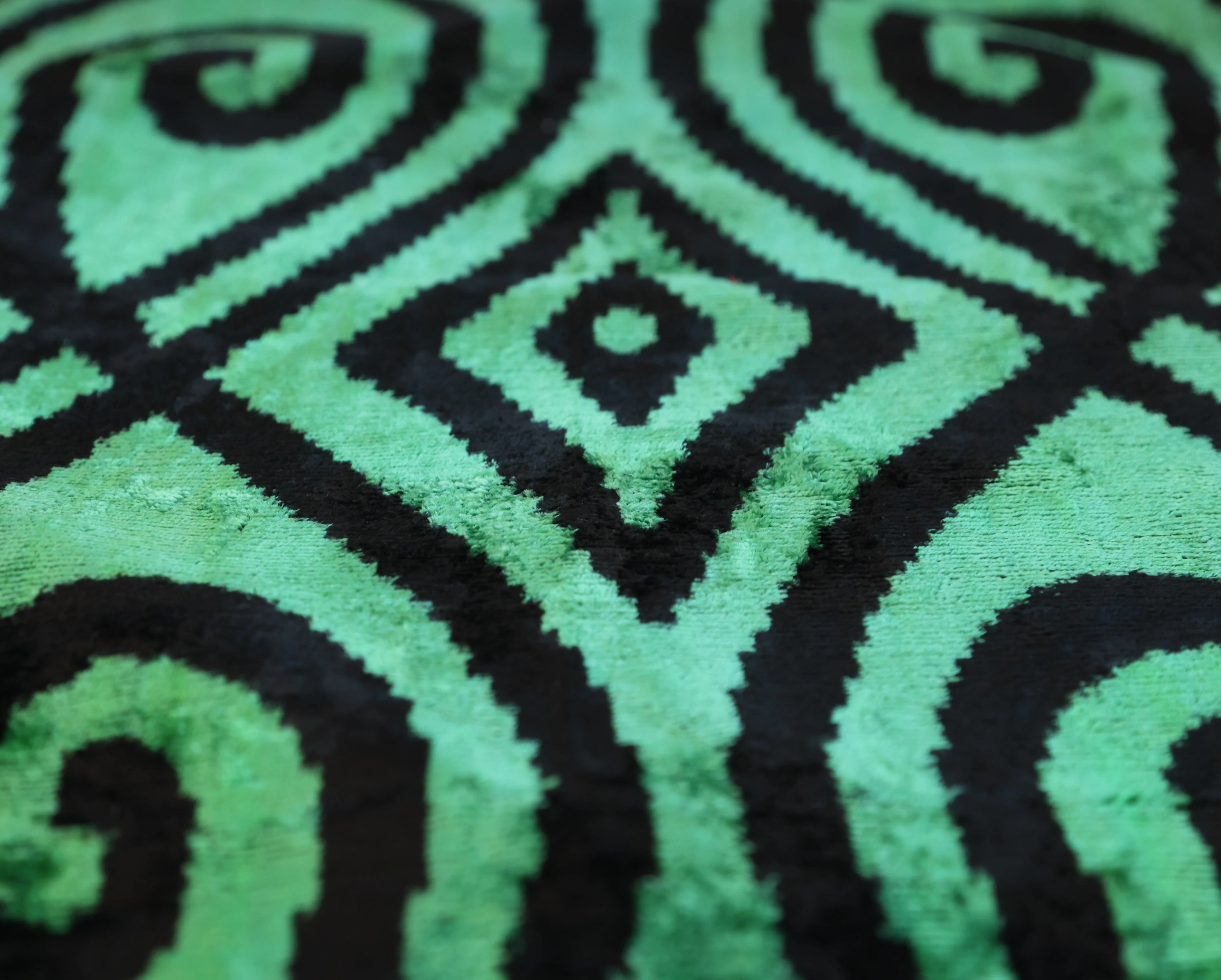Green & Black Tribal Velvet Pillow – Handmade 16x24 Lumbar - Image 4