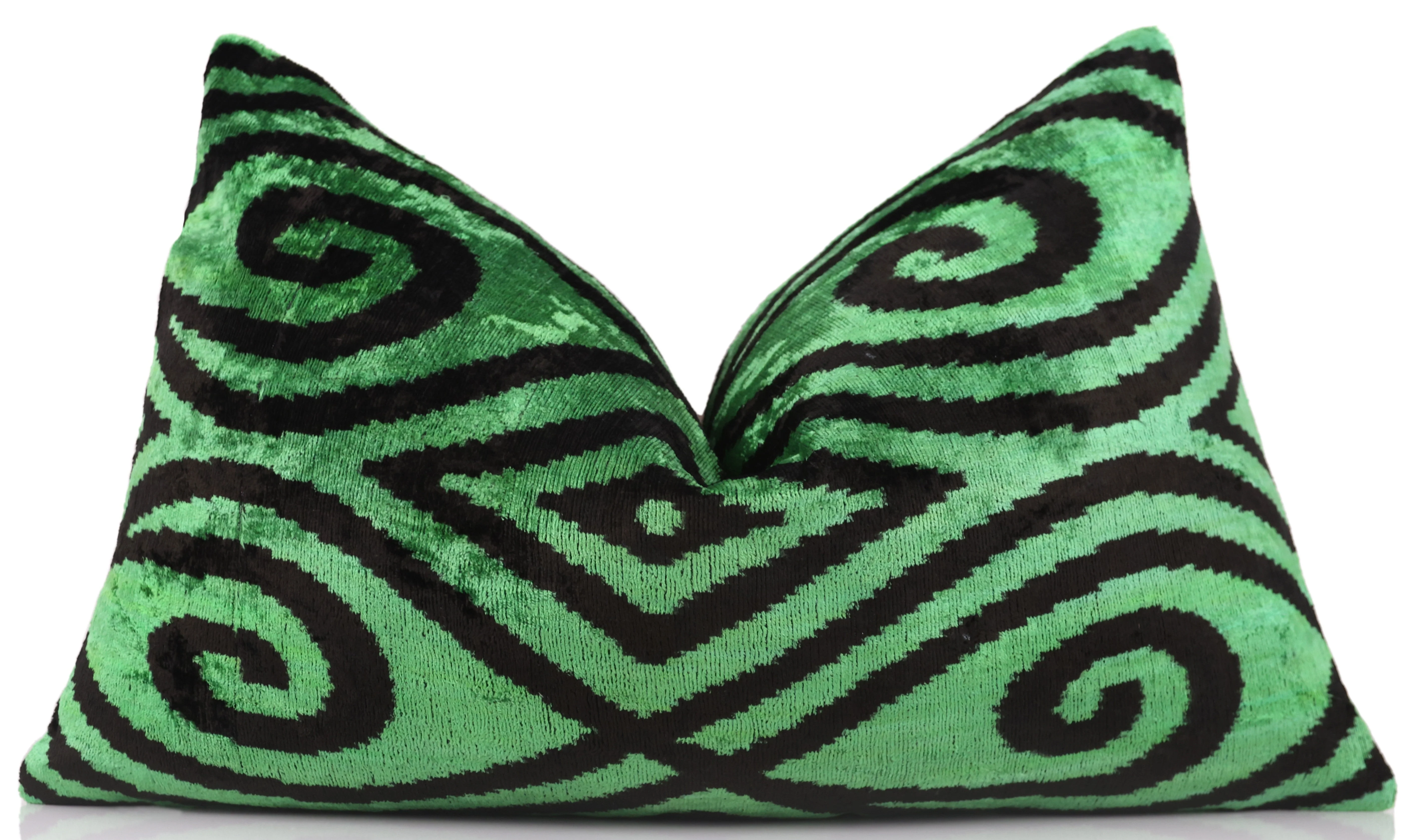Green & Black Tribal Velvet Pillow – Handmade 16x24 Lumbar - Image 5