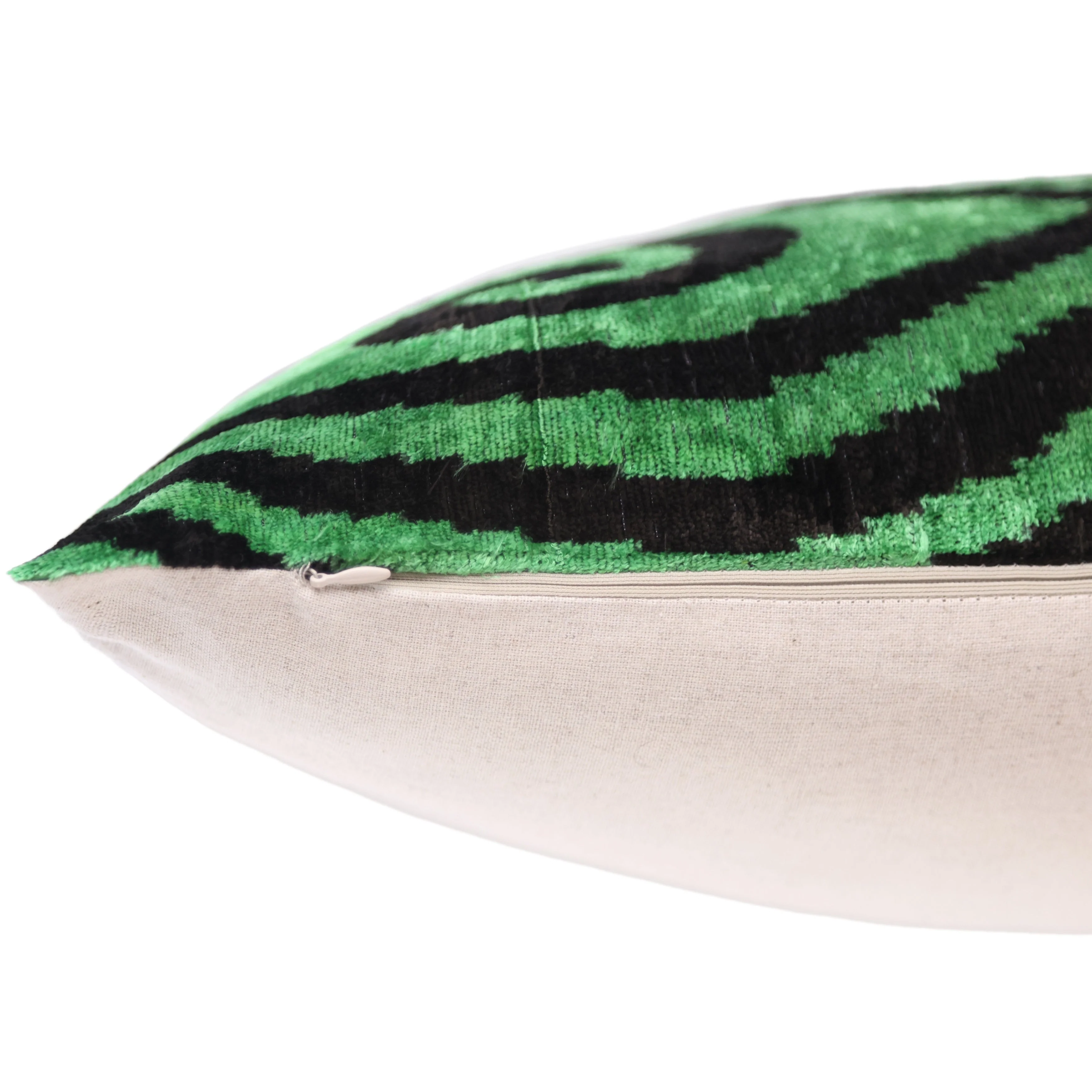 Green & Black Tribal Velvet Pillow – Handmade 16x24 Lumbar - Image 6