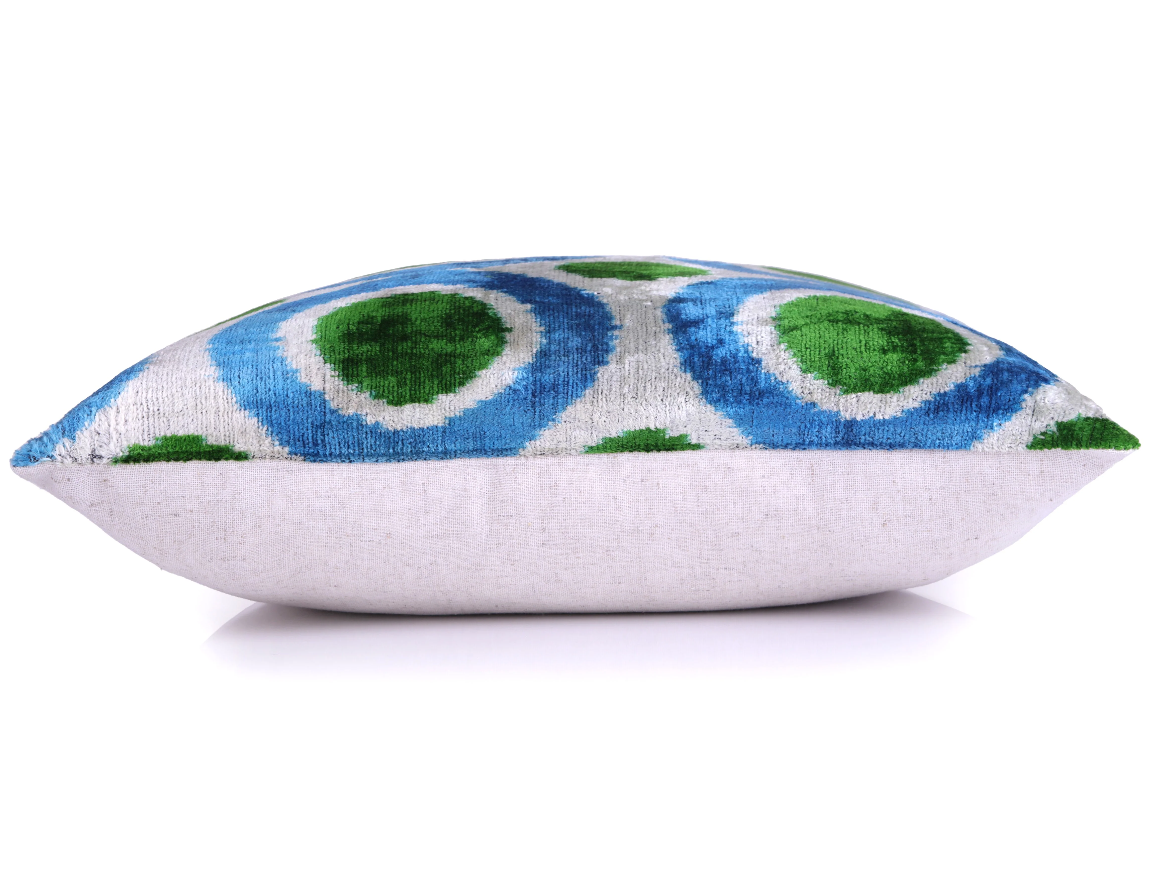 Green & Blue Retro Ikat Pillow – 16x16” Silk Velvet Handmade - Image 3