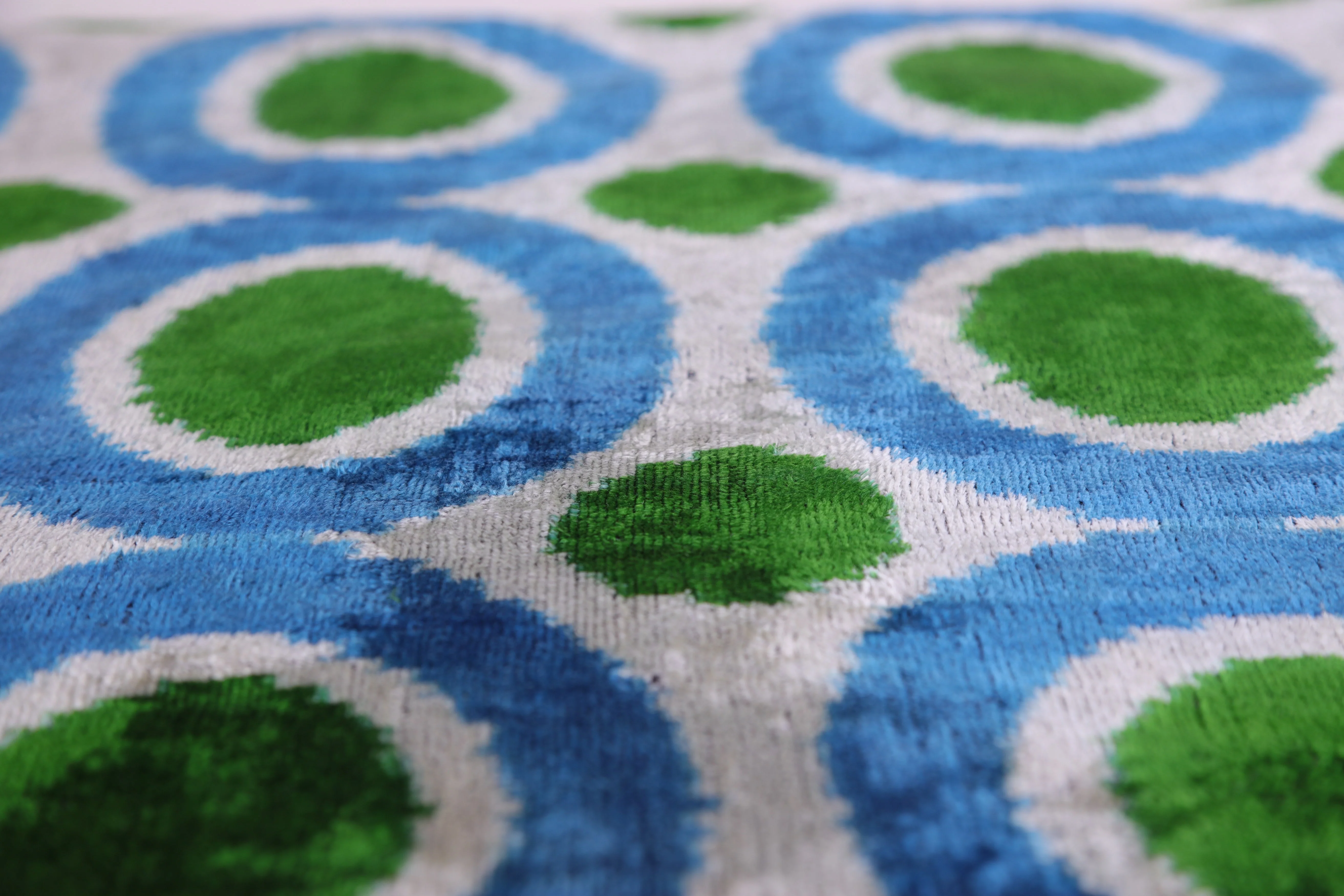Green & Blue Retro Ikat Pillow – 16x16” Silk Velvet Handmade - Image 5