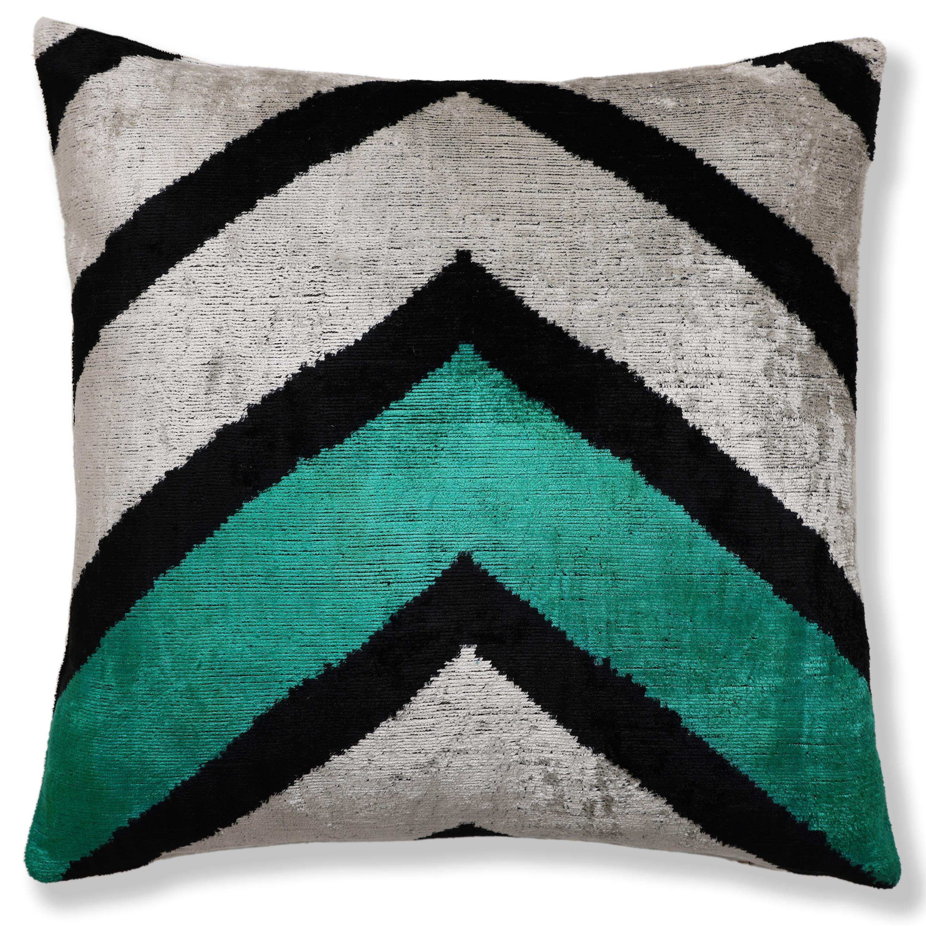 Green Chevron Silk Velvet Throw Pillow 20x20 | Handmade Organic Luxury - Image 5