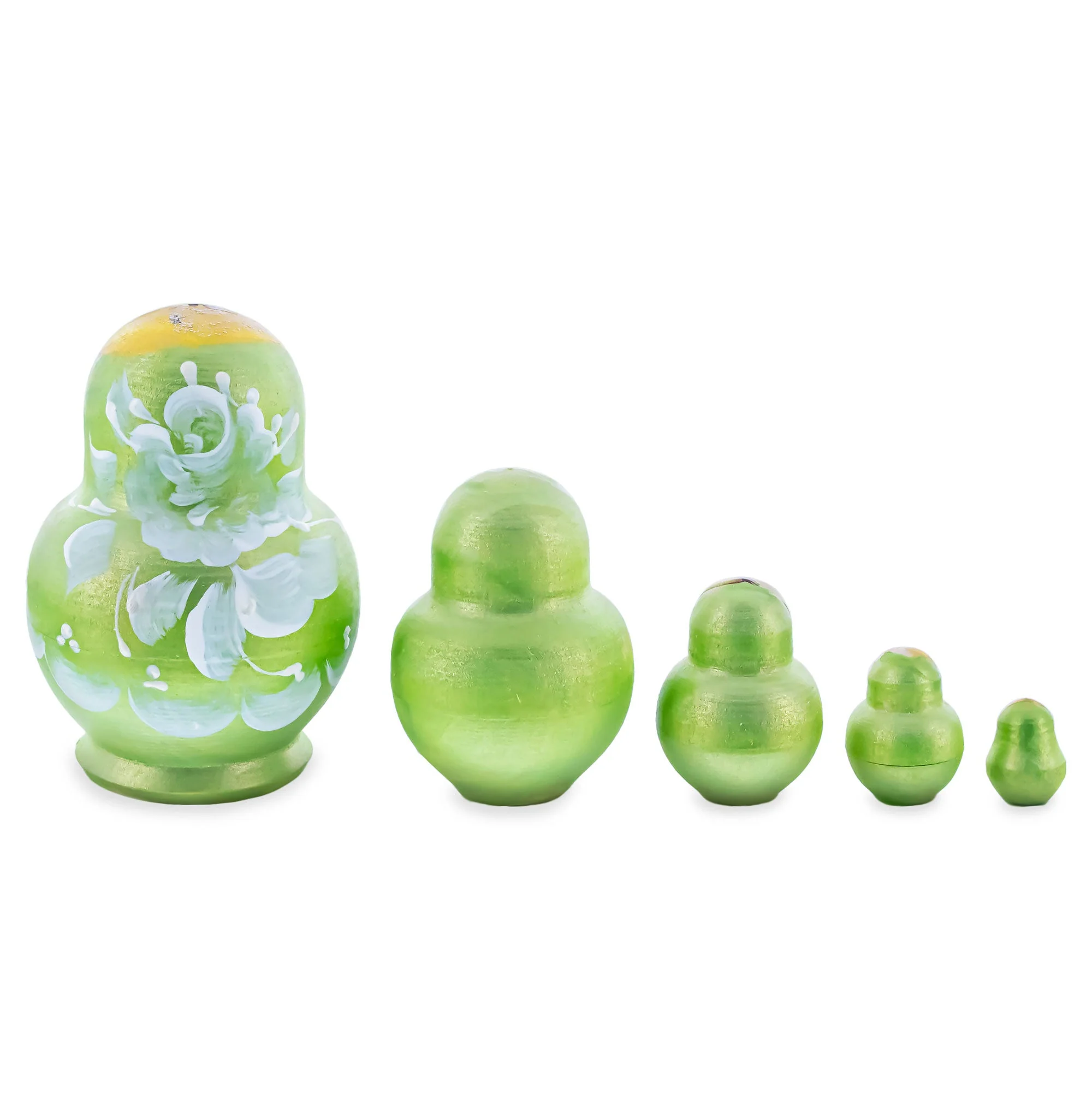 Green Color with White Flowers Wooden  Nesting Dolls - Image 2