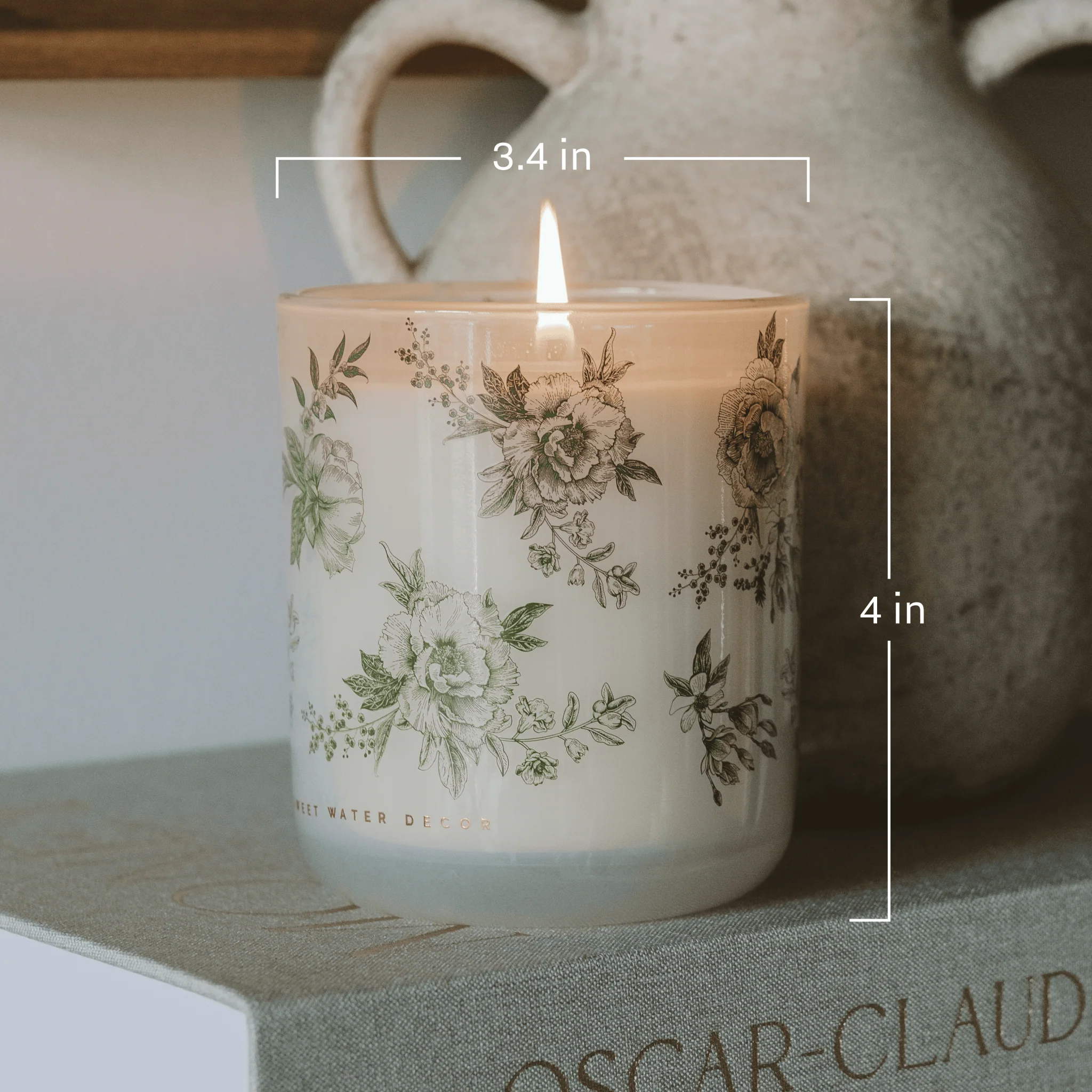 Green Floral Soy Candle - White Translucent Tinted Glass Jar - 12 oz (Lavender and Sage) - Image 7