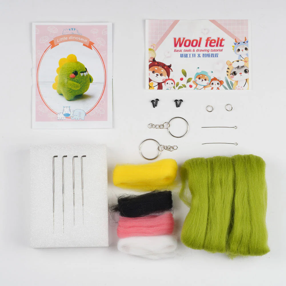 Green Dino Needle Felting Kit. Wizardi DIY Wool Craft Kit F07N8-W144 - Image 3