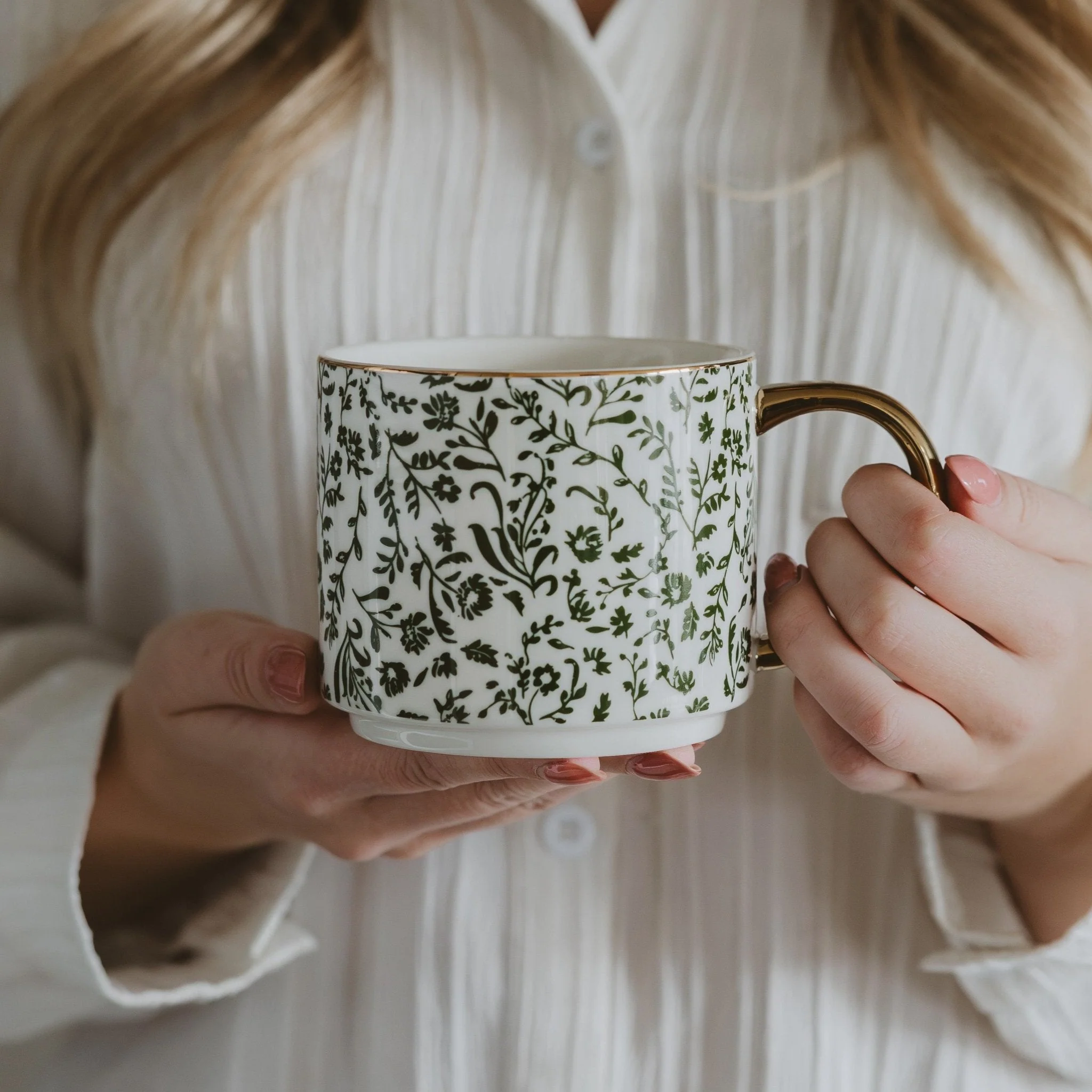 Green Ditsy Floral 14 oz Coffee Mug - Image 3