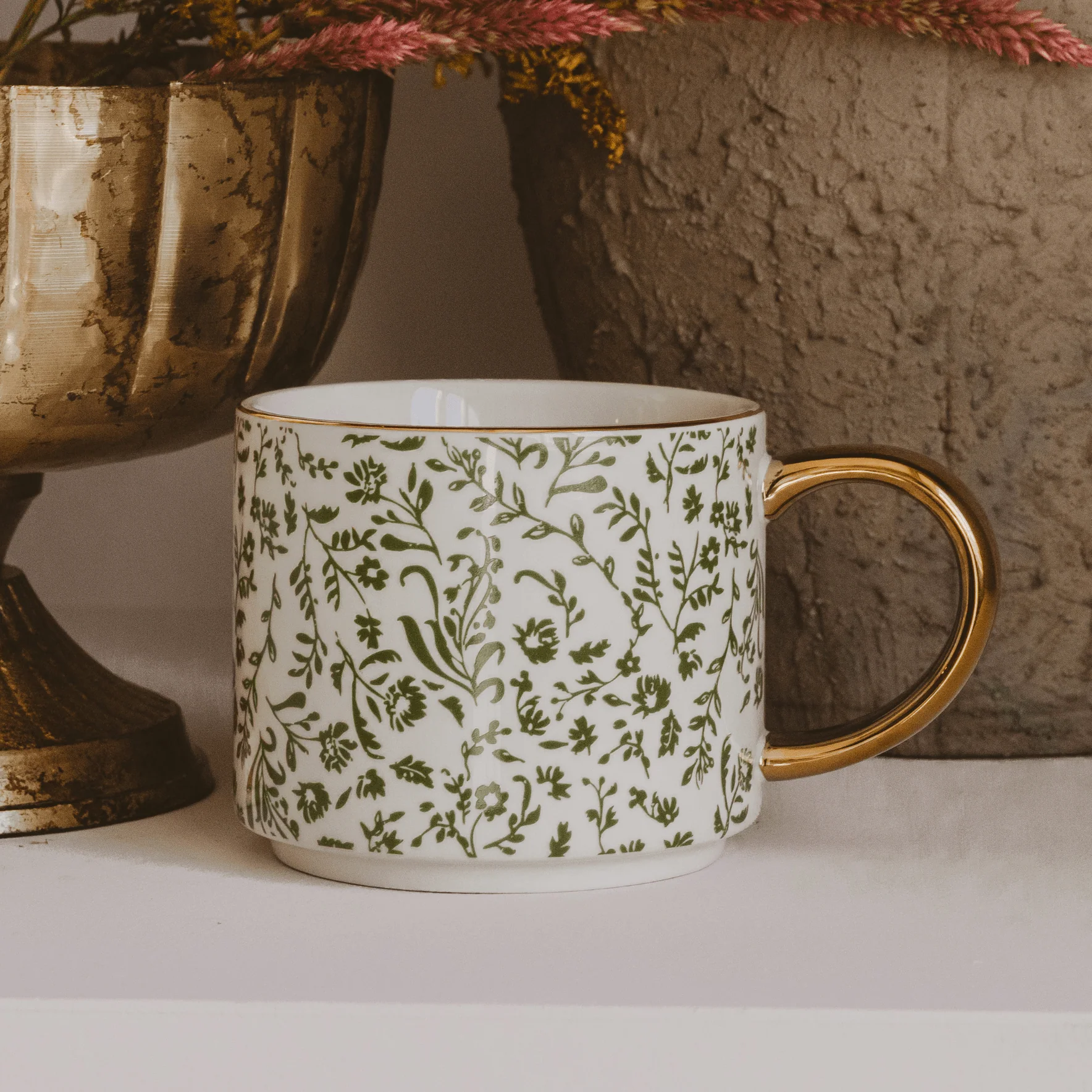 Green Ditsy Floral 14 oz Coffee Mug - Image 4