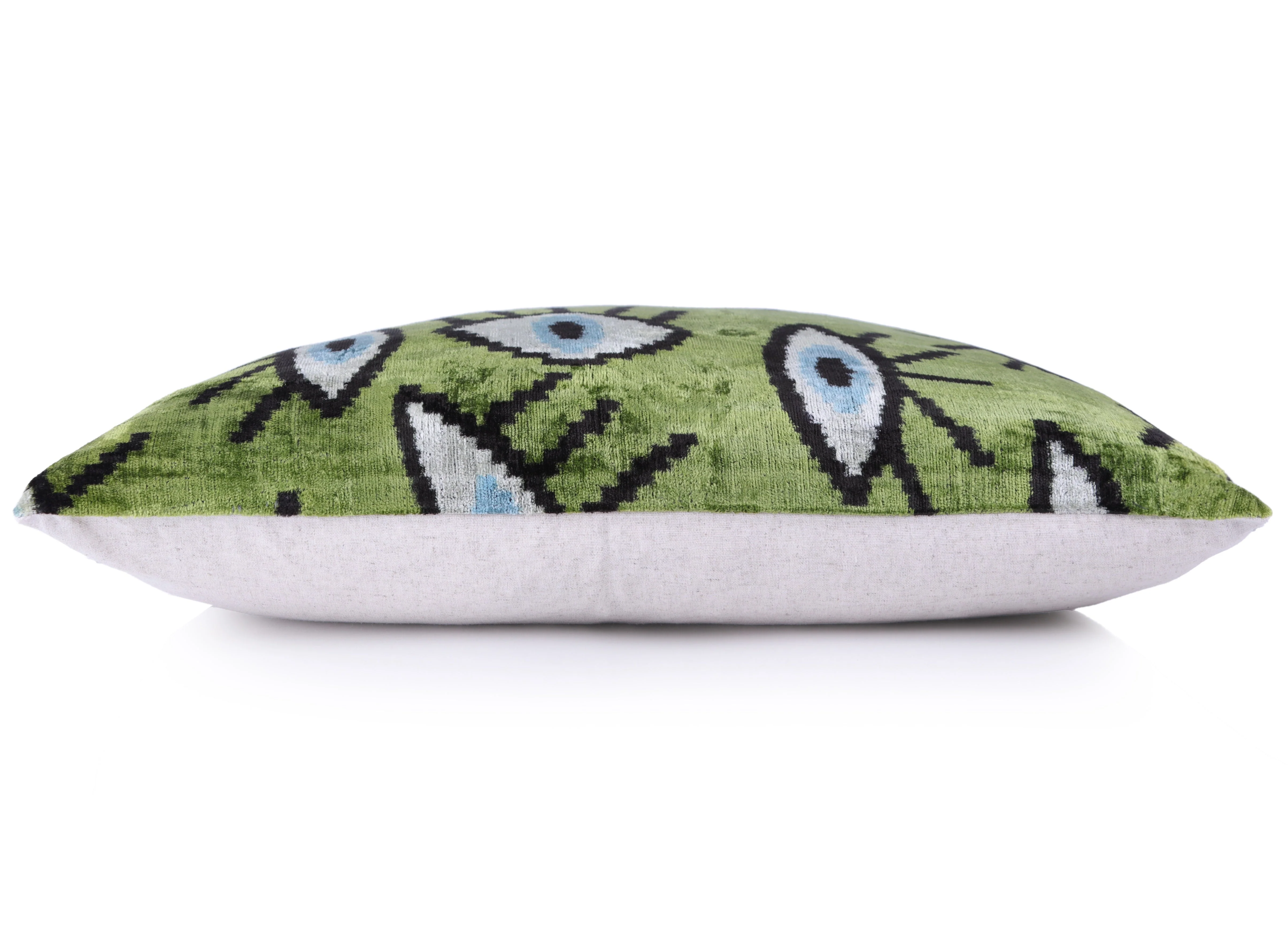 Green Evil Eye Silk Velvet Pillow with insert 16x24 – Handmade in California - Image 3